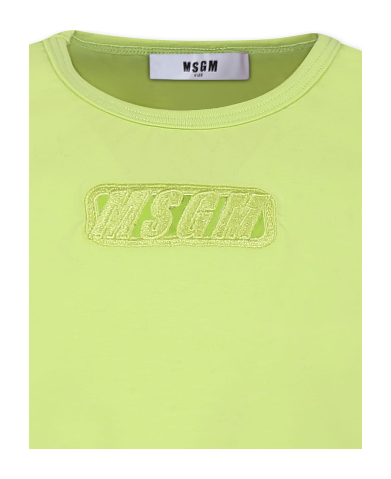 MSGM Green Crop T-shirt For Girl With Logo - Green