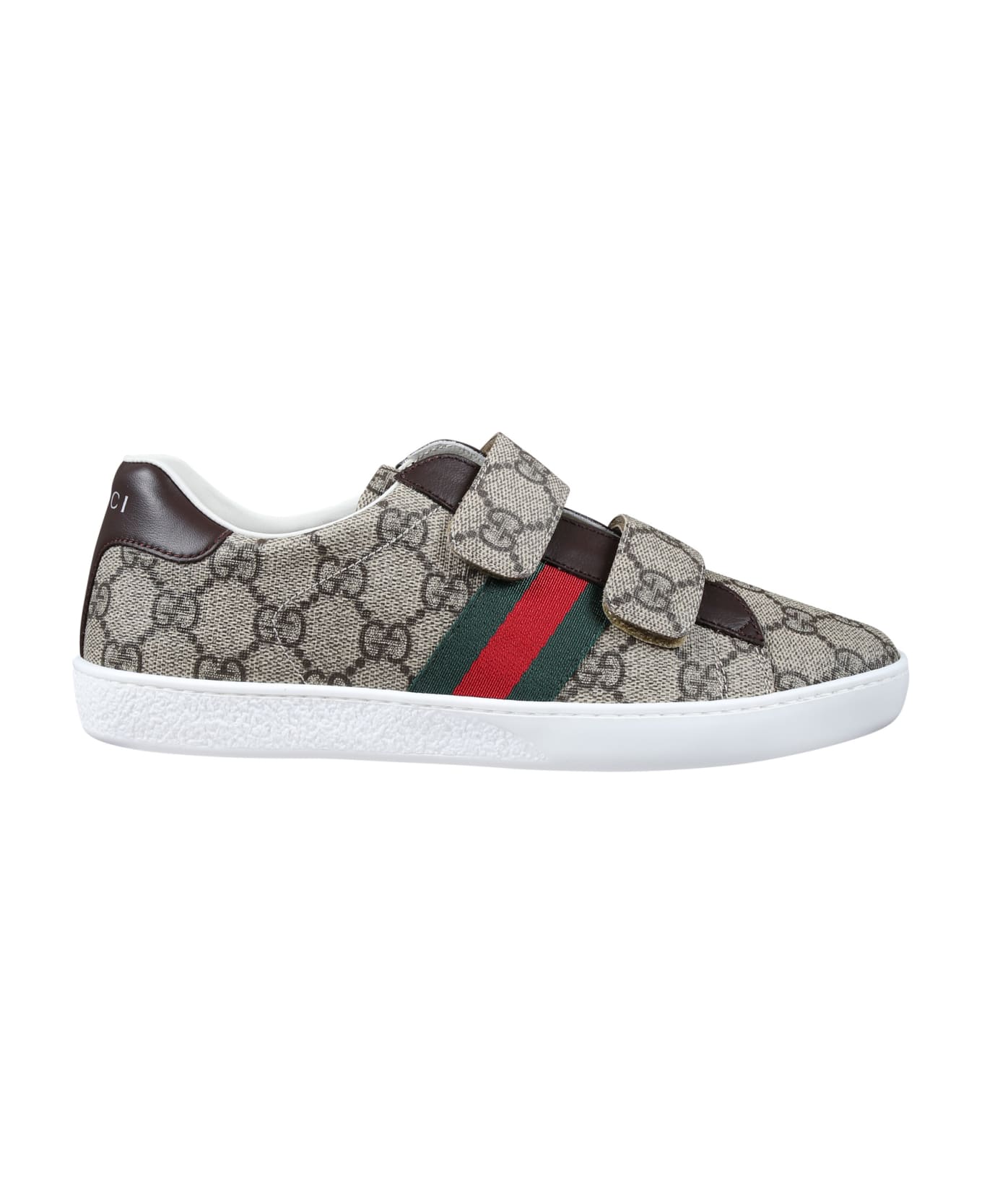 Gucci Brown Ace Sneakers For Kids With All-over Gg Logo - Brown