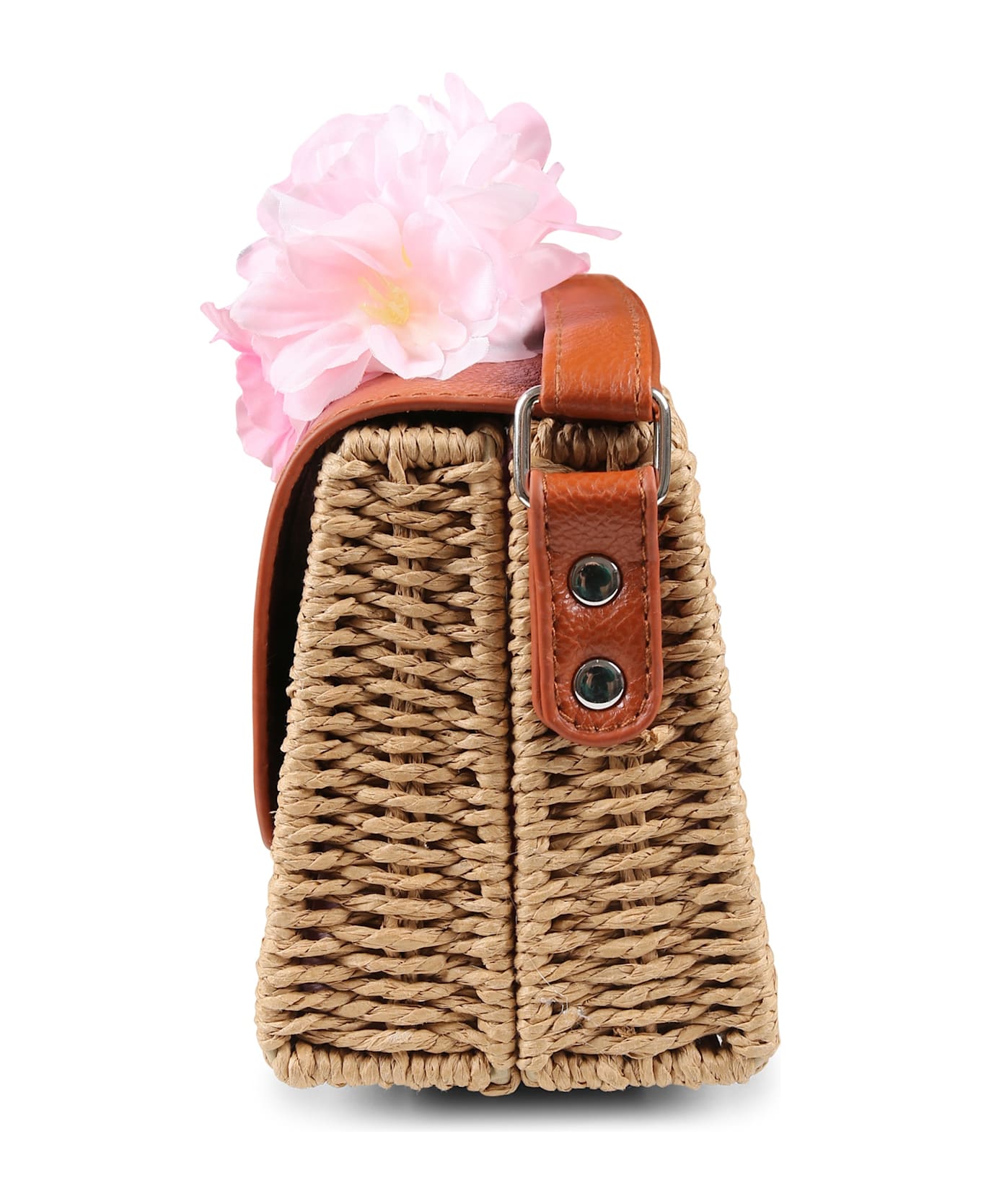 Monnalisa Brown Bag For Girl With Peach Blossoms - Brown
