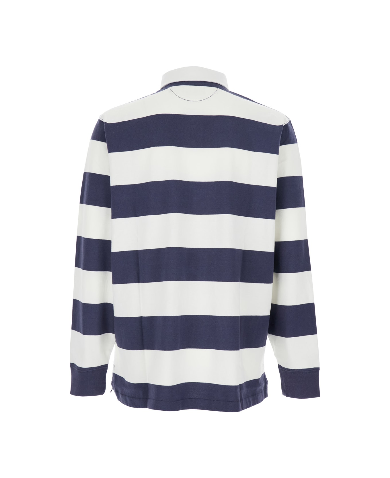 Polo Ralph Lauren "rugby Fit" Blue And White Polo Shirt With Logo Embroidery On The Front And All-over Striped Motif In Cotton Man - Blu