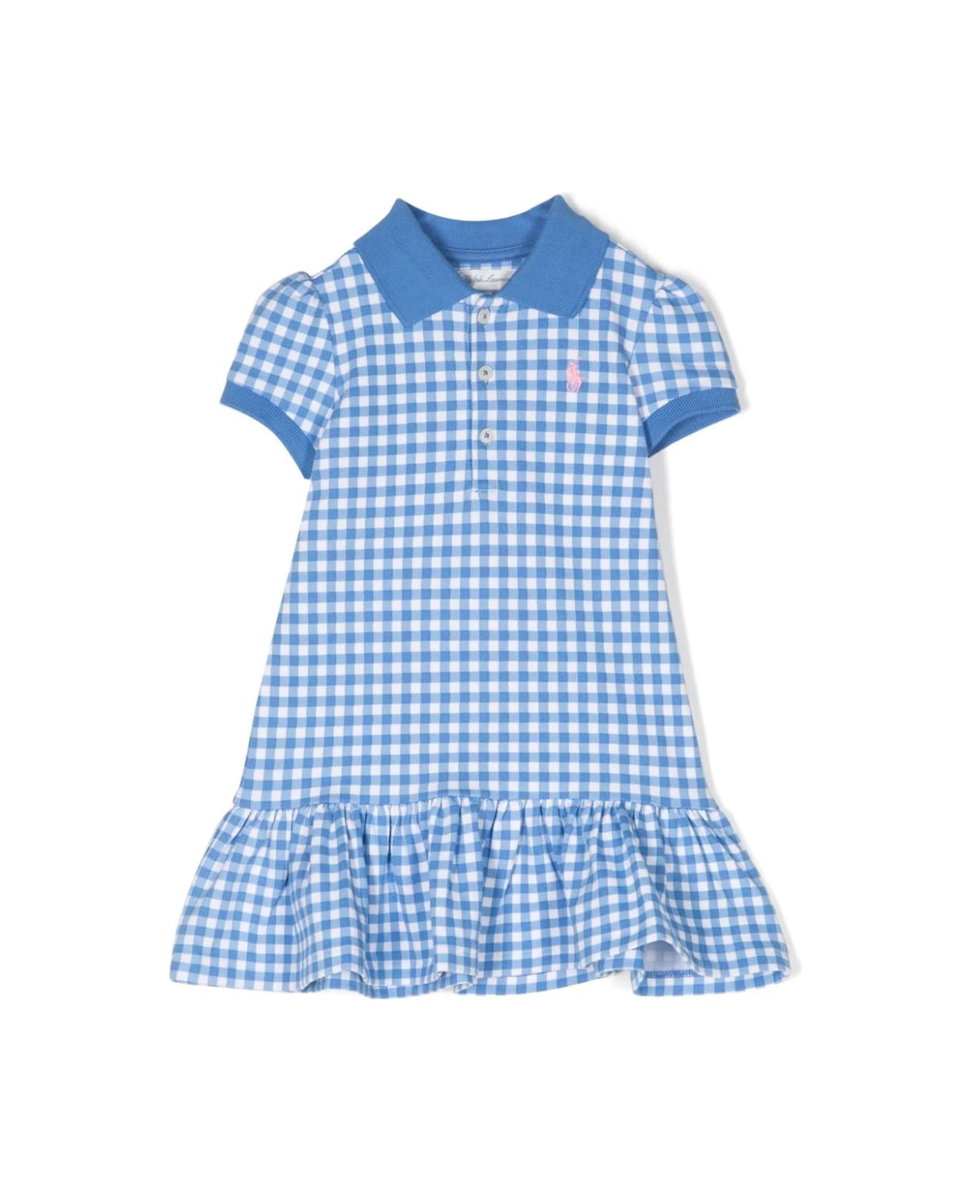 Ralph Lauren Blue/pink Vichy Stretch Piqué Polo Dress - Blue