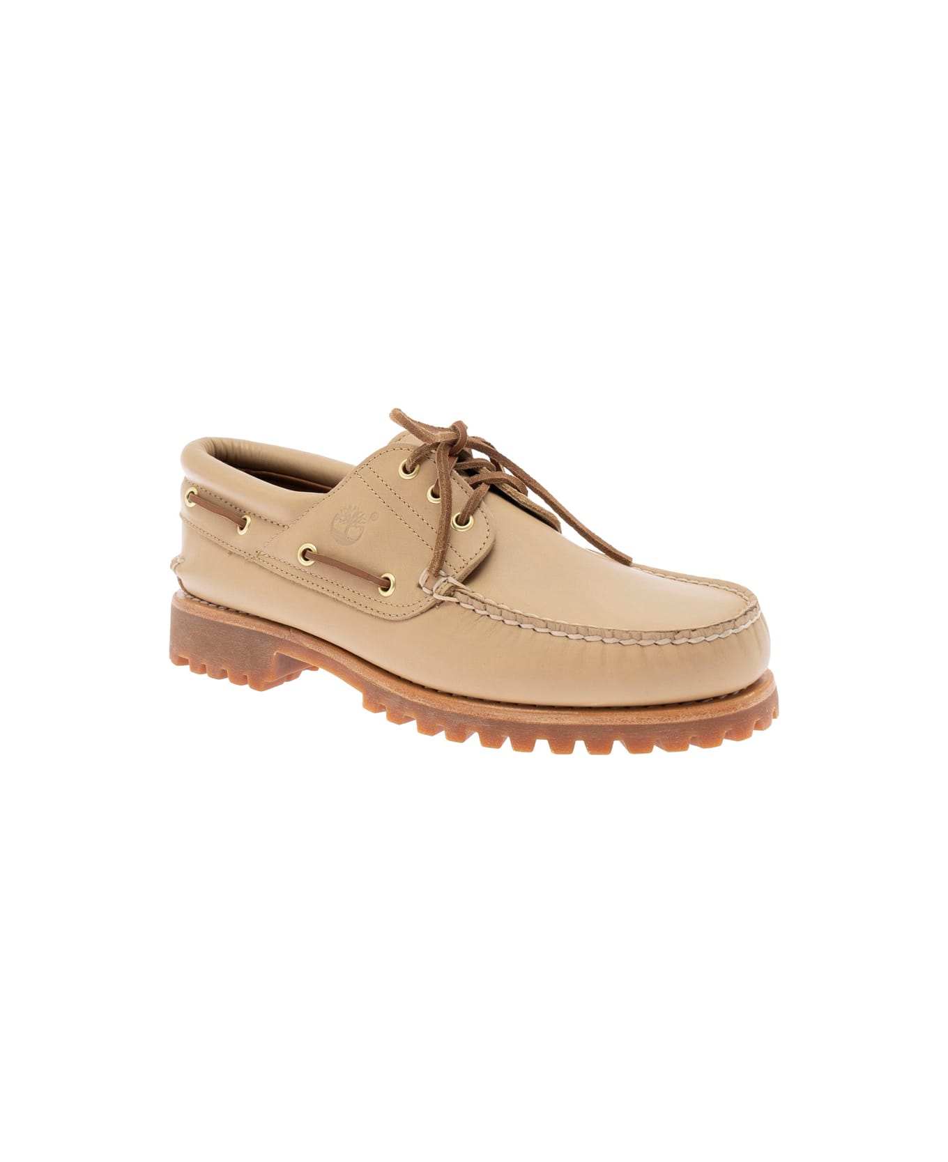 Timberland Beige Loafers With Round Toe And Contrasting Stitching In Leather Man - Beige