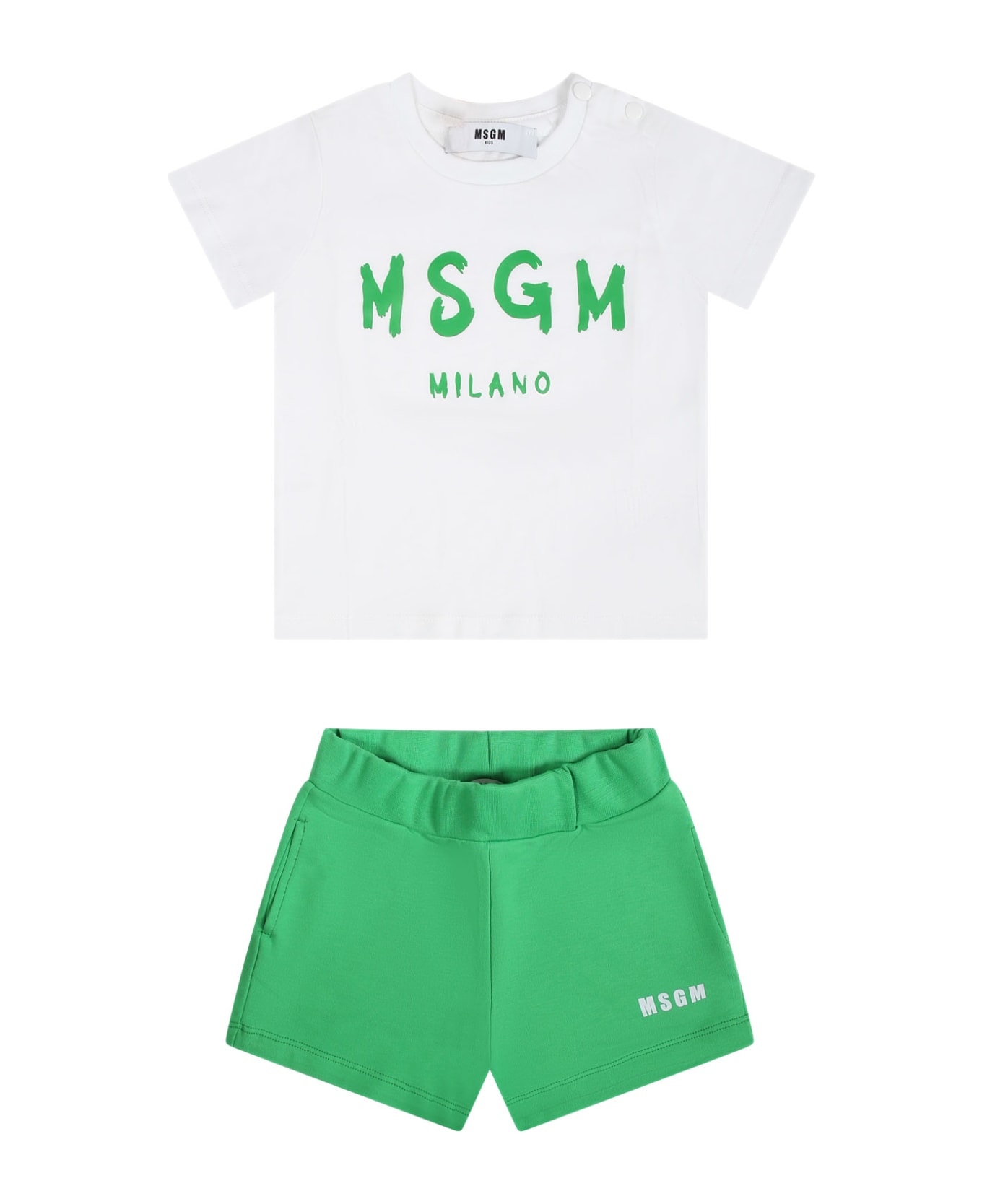 MSGM Green Set For Baby Girl With Logo - Green