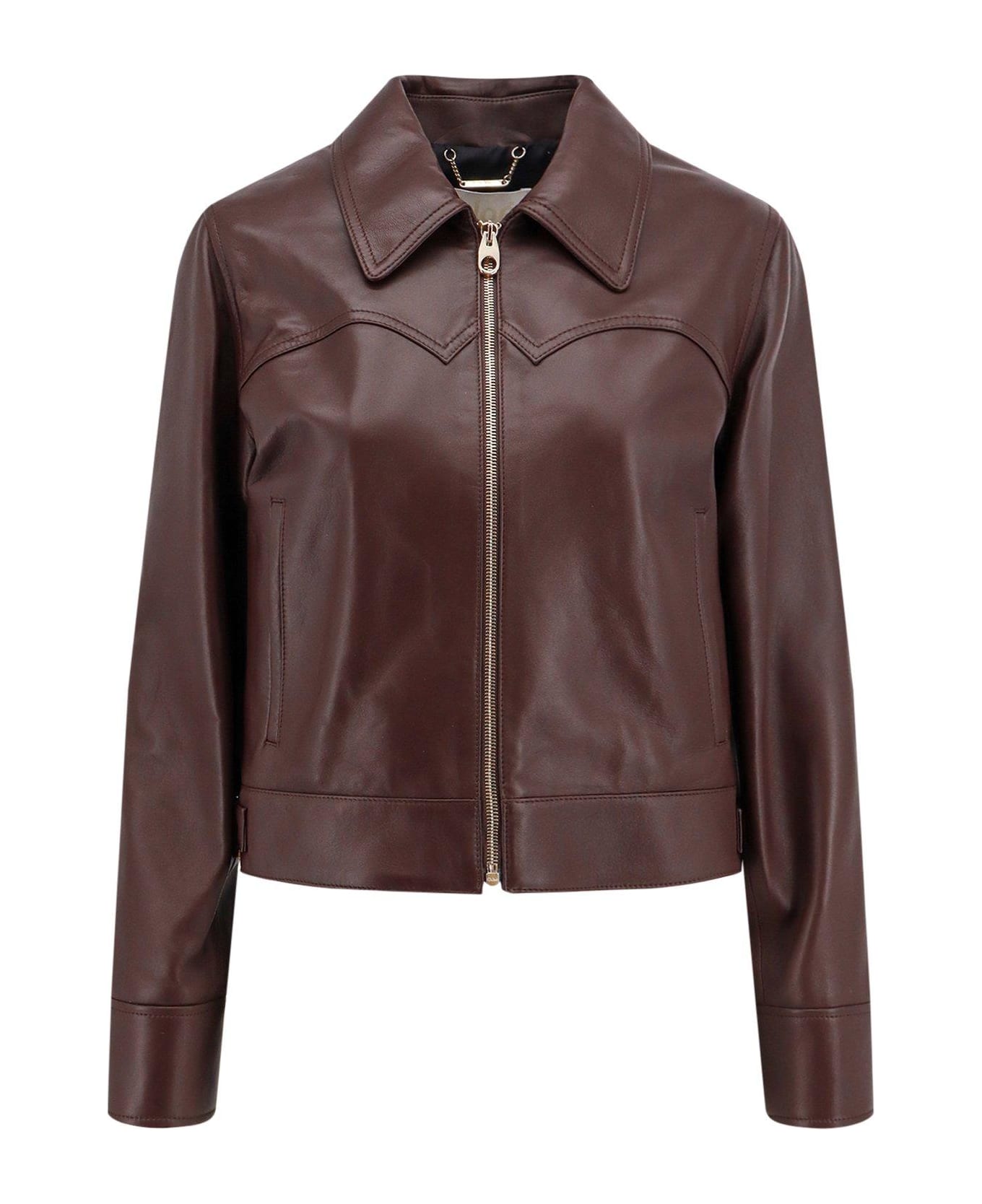 Chloé Zip-up Leather Jacket - Brown