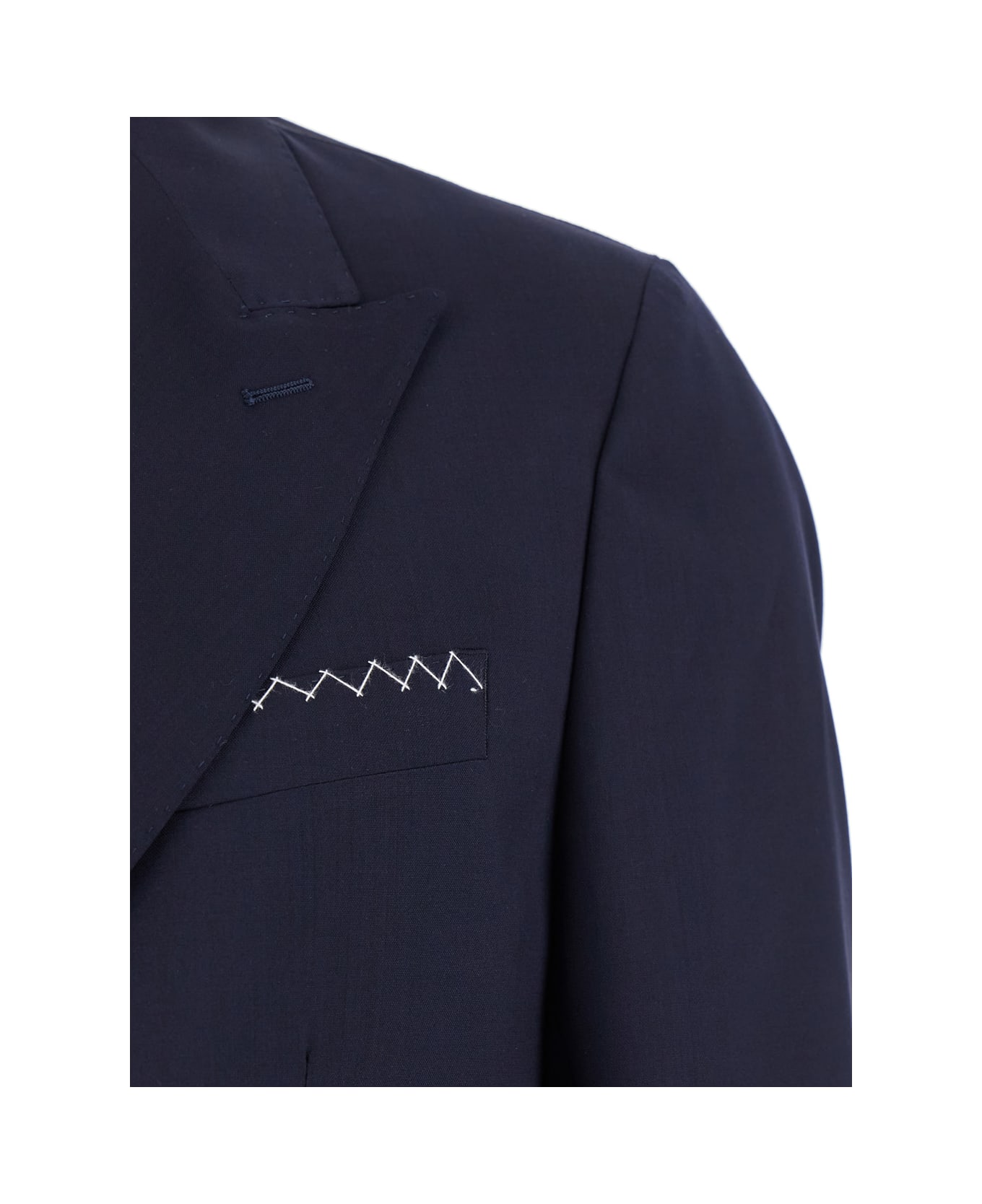 Low Brand Blue Double-breasted Jacket With Peak Revers And Embroidery Detail On The Front In Wool Man - Blu