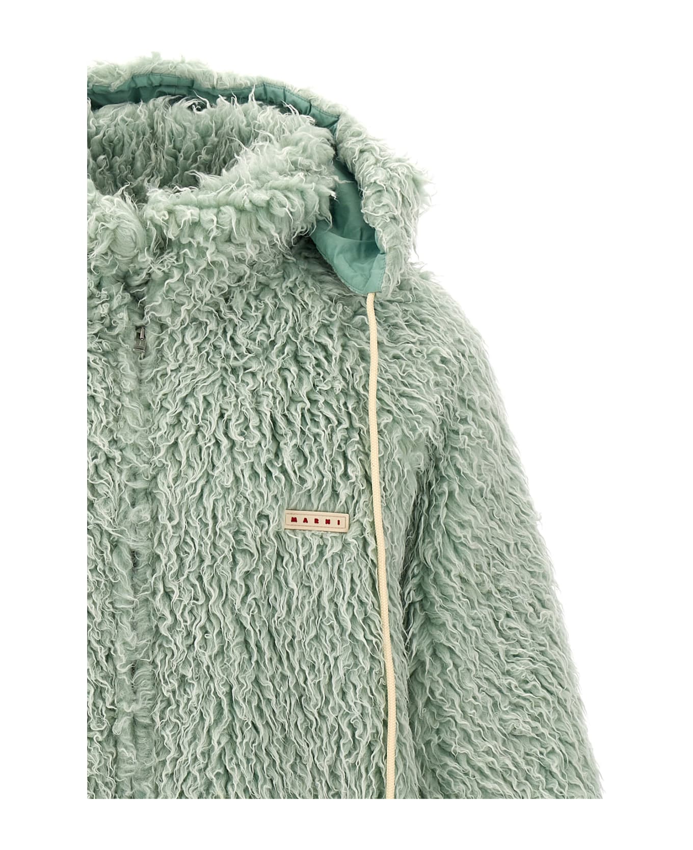 Marni 
long Pile Shaggy
 Hooded Jacket - Green