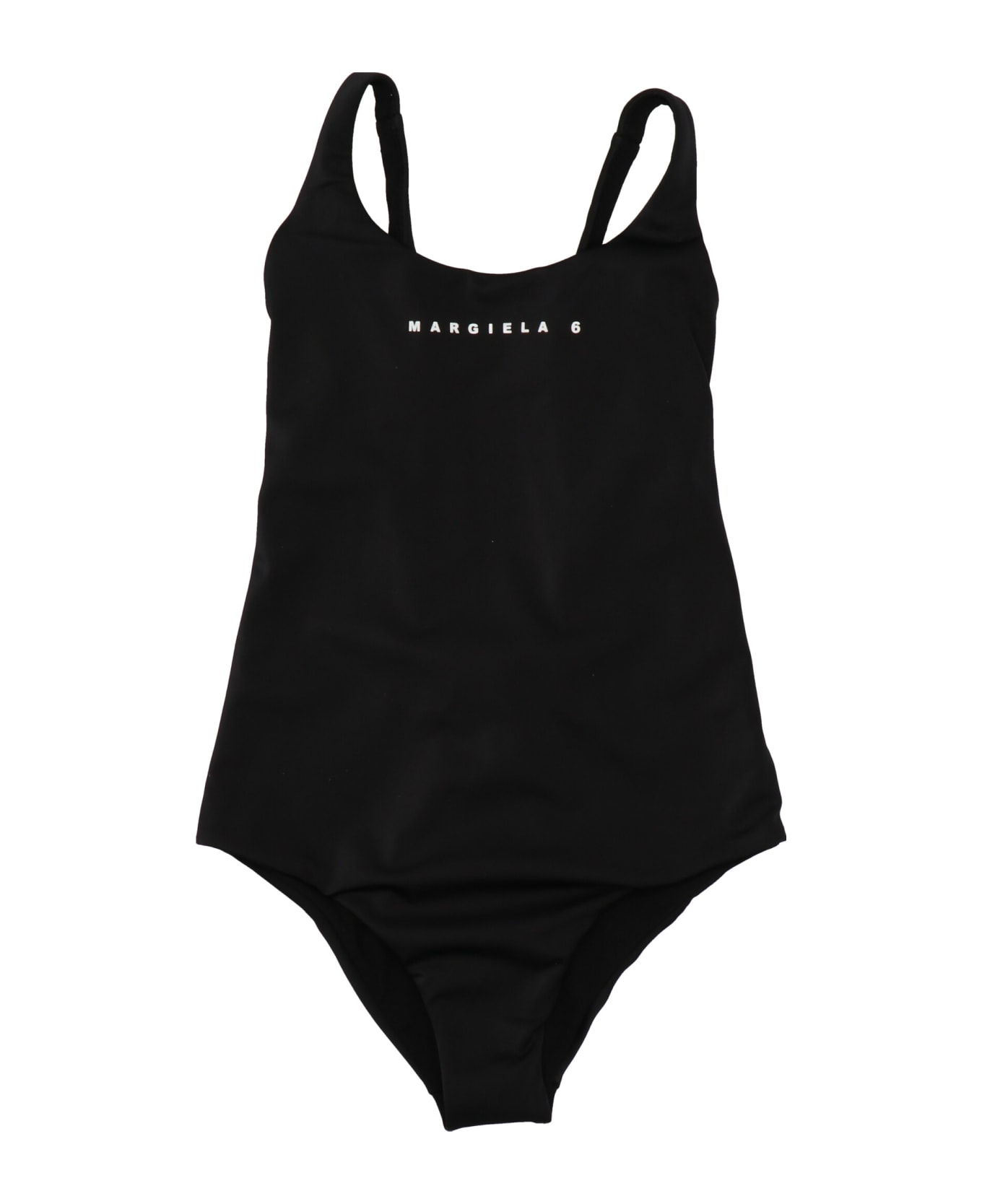 MM6 Maison Margiela Logo Print One-piece Swimsuit - Black  