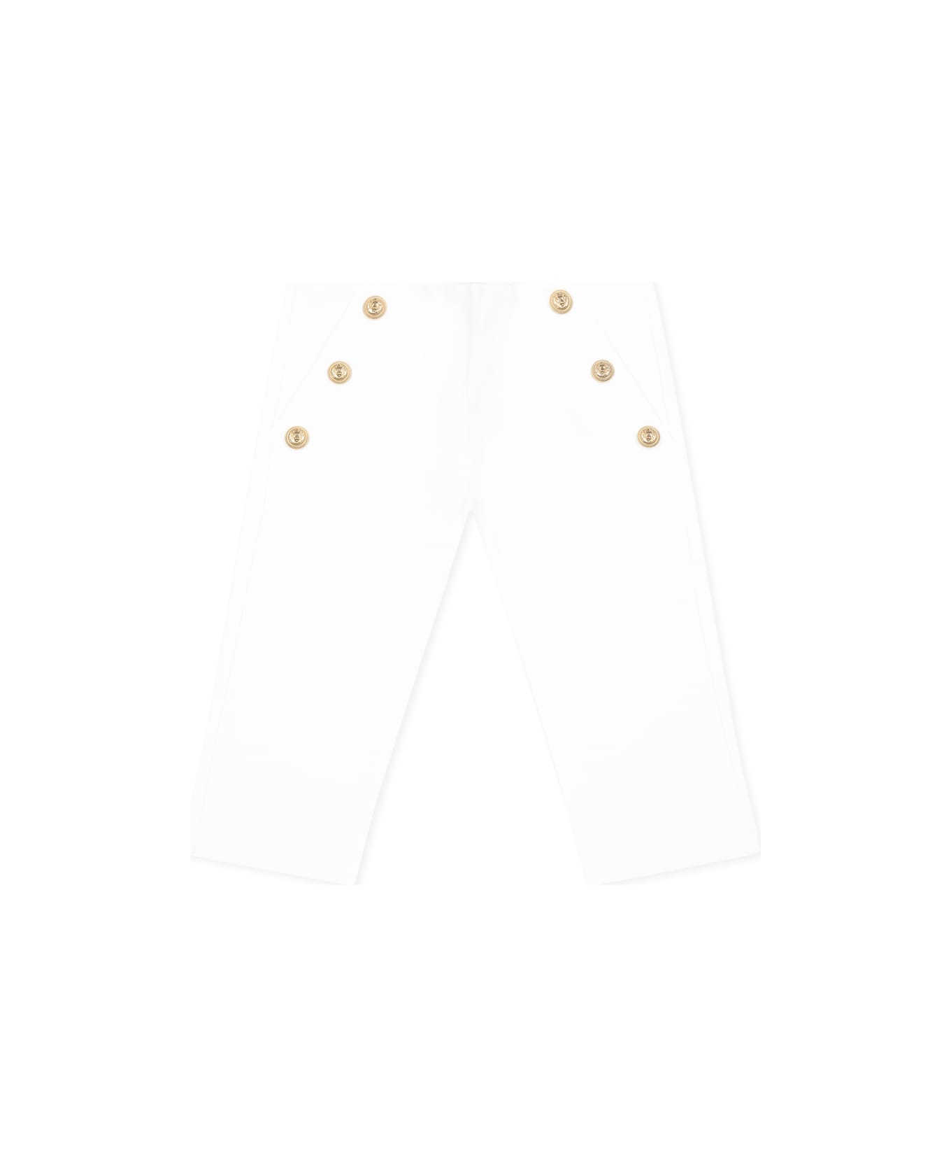 Balmain White Trousers For Baby Girl With Logo - White
