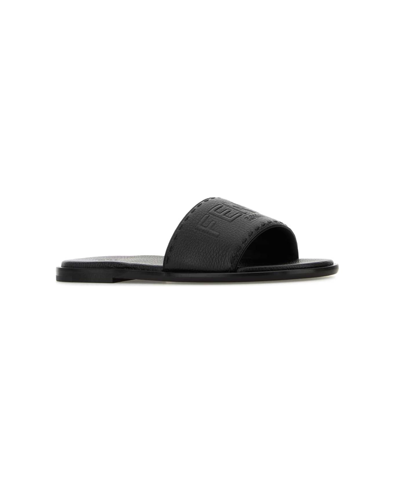 Fendi Black Leather Slippers - NERO