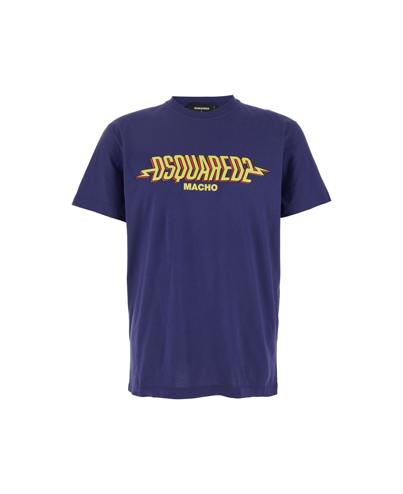 Dsquared2 Blue Crewneck T-shirt With Logo Print On The Front In Cotton Man - Blu