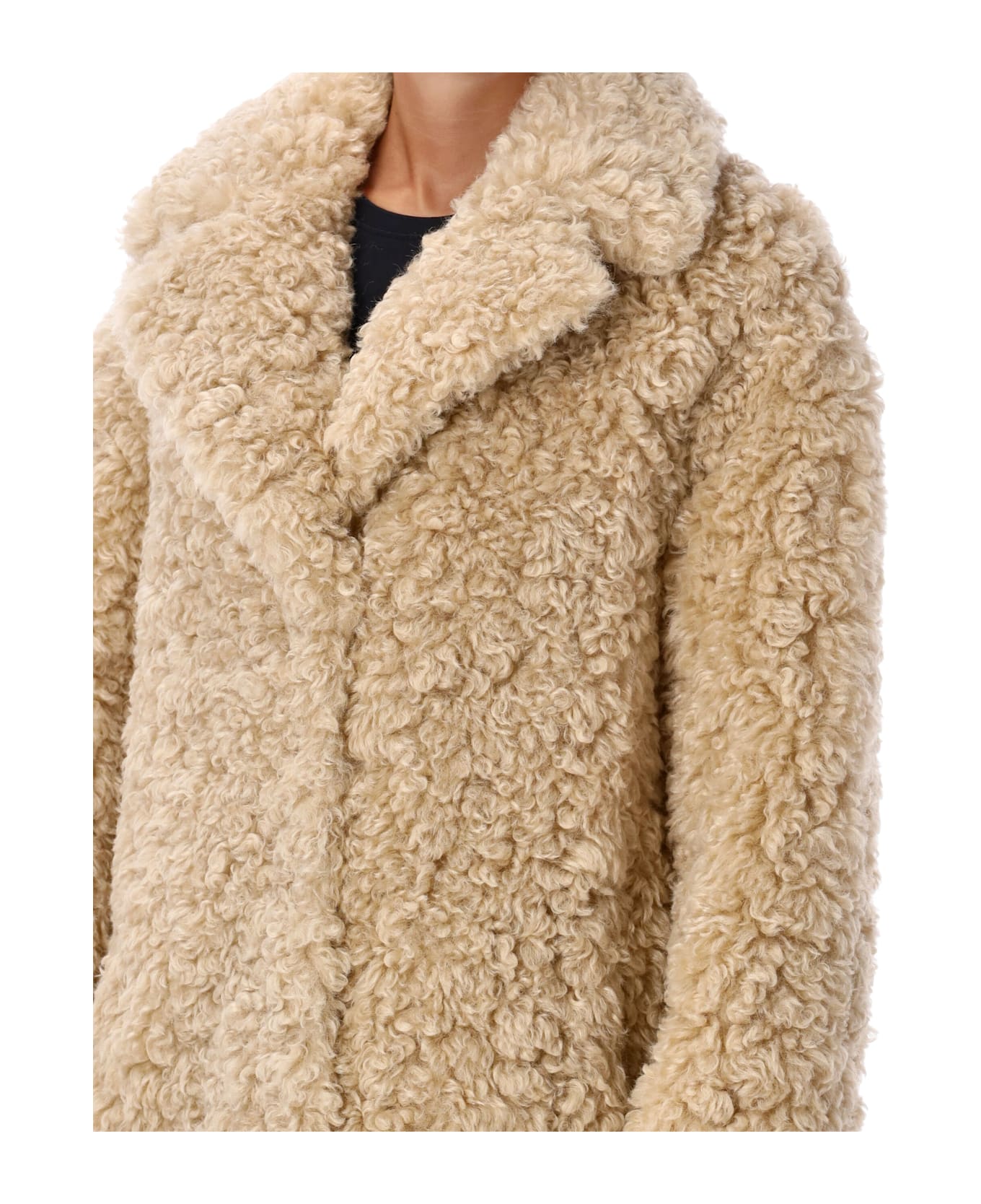 STAND STUDIO Camille Oversized Eco Shearling Coat - NATURAL BEIGE
