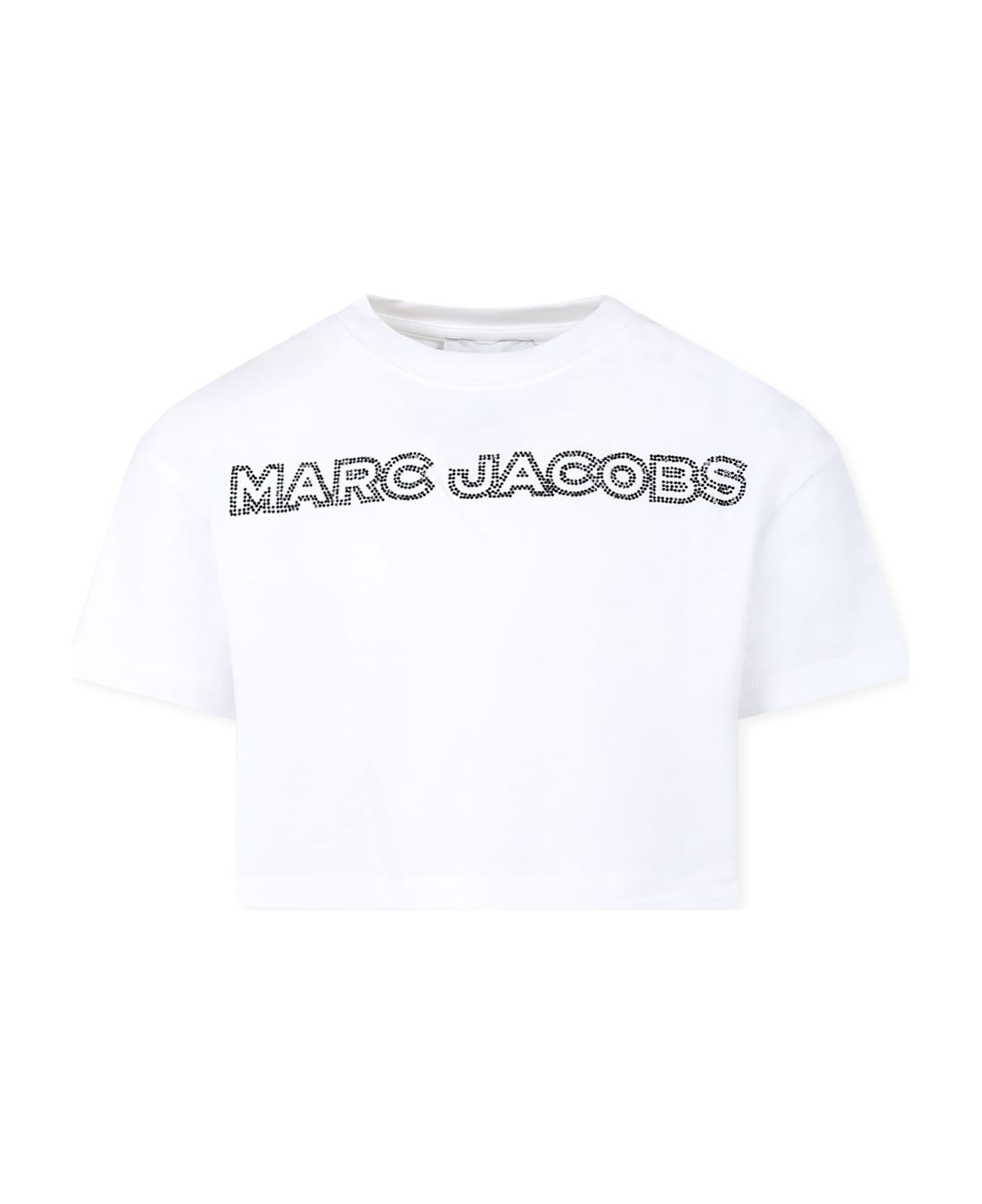 Little Marc Jacobs White Crop T-shirt For Girl With Logo - White