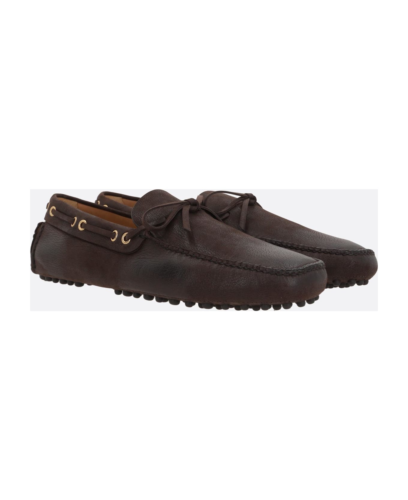 Car Shoe Grainy Leather Driving Loafers - BROWN