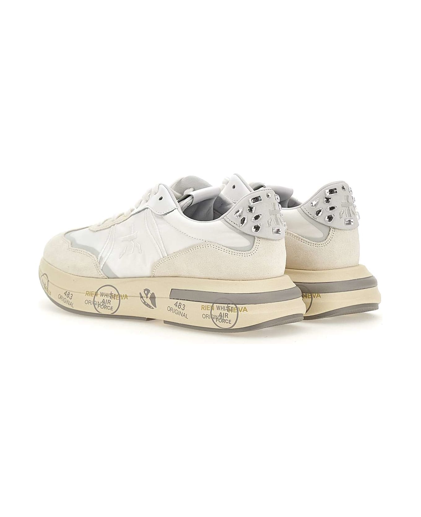Premiata "cassie 6717" Leather And Fabric Sneakers - WHITE