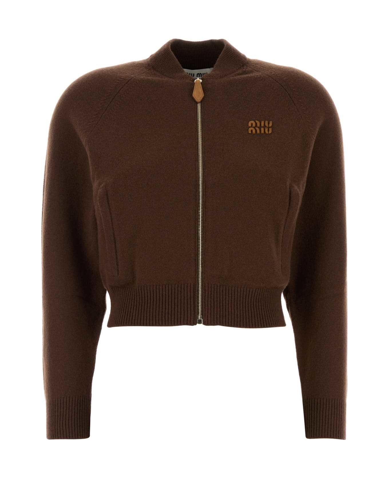 Miu Miu Brown Stretch Cashmere Blend Cardigan - CACAO