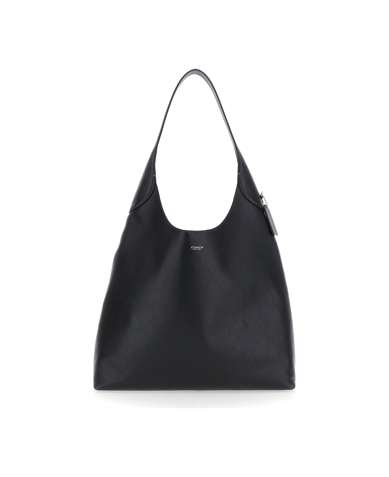 Coach 
brooklyn Large
 Black Shoulder Bag With Logo Lettering On The Front In Leather Woman - Black