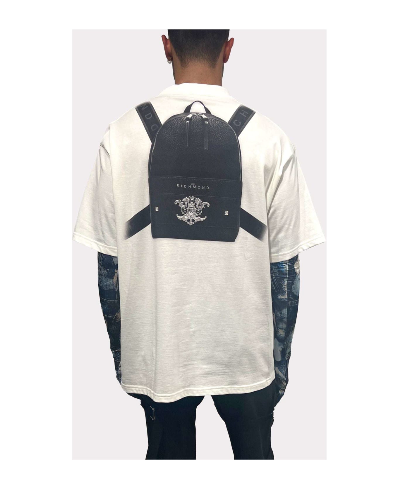 John Richmond 100% Cotton T-shirt With Heat Pressed Print On The Back. - Bianco