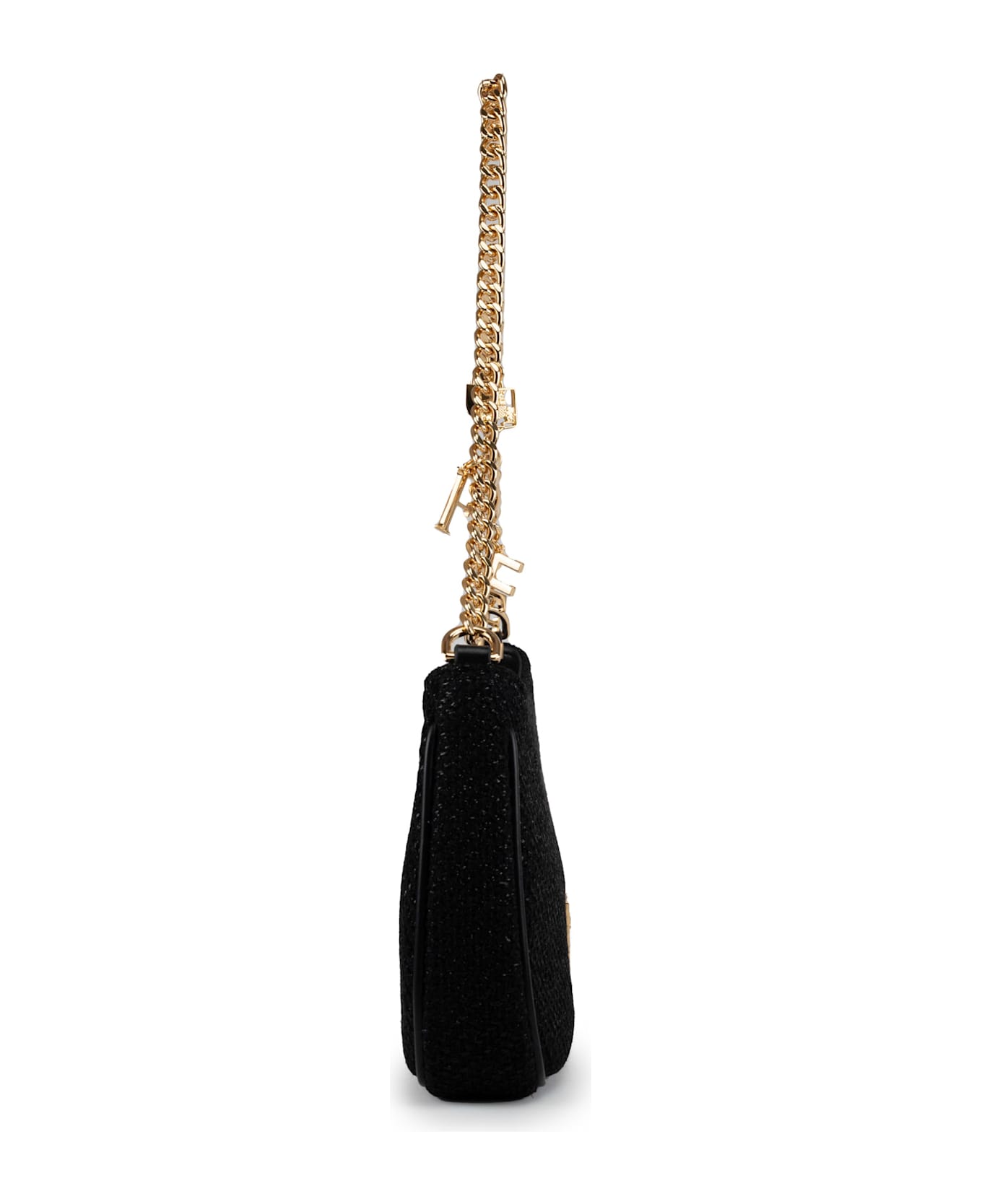 Elisabetta Franchi Hobo Bag In Fabric With Charms - Nero