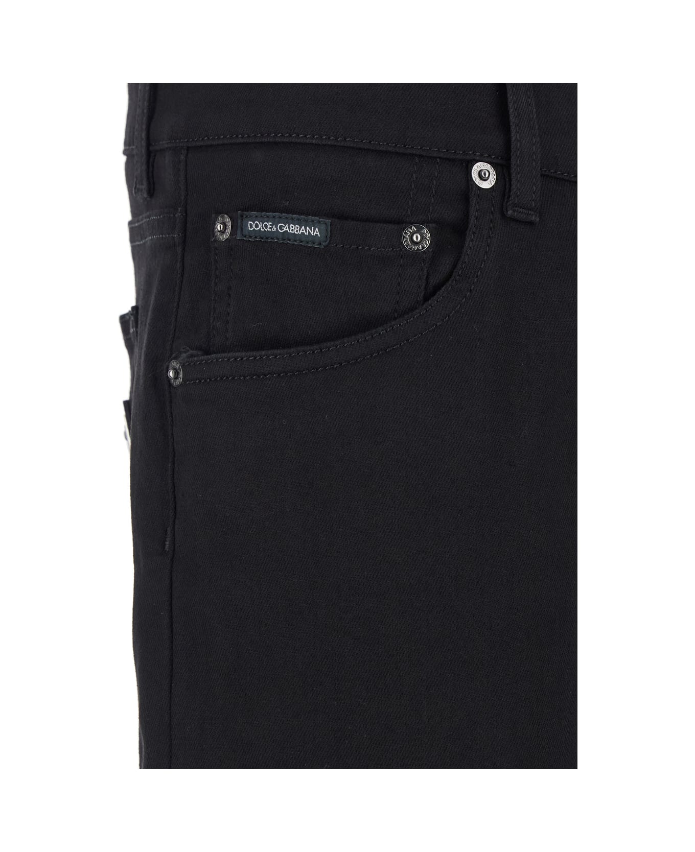 Dolce 
Gabbana Black Jeans With Logo Patch On The Front And Logo Plaque On The Rear In Denim Man - Black