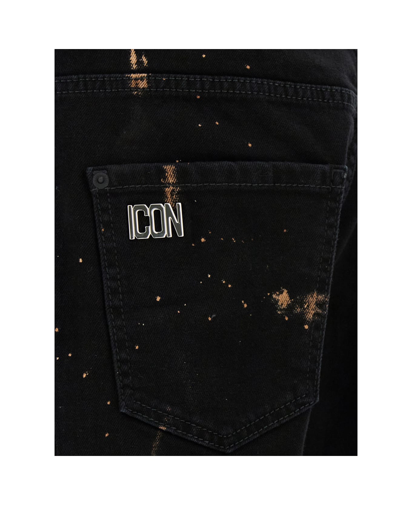 Dsquared2 'skater' Black Five-pocket Jeans With Paint Stains In Stretch Cotton Denim Man - Black