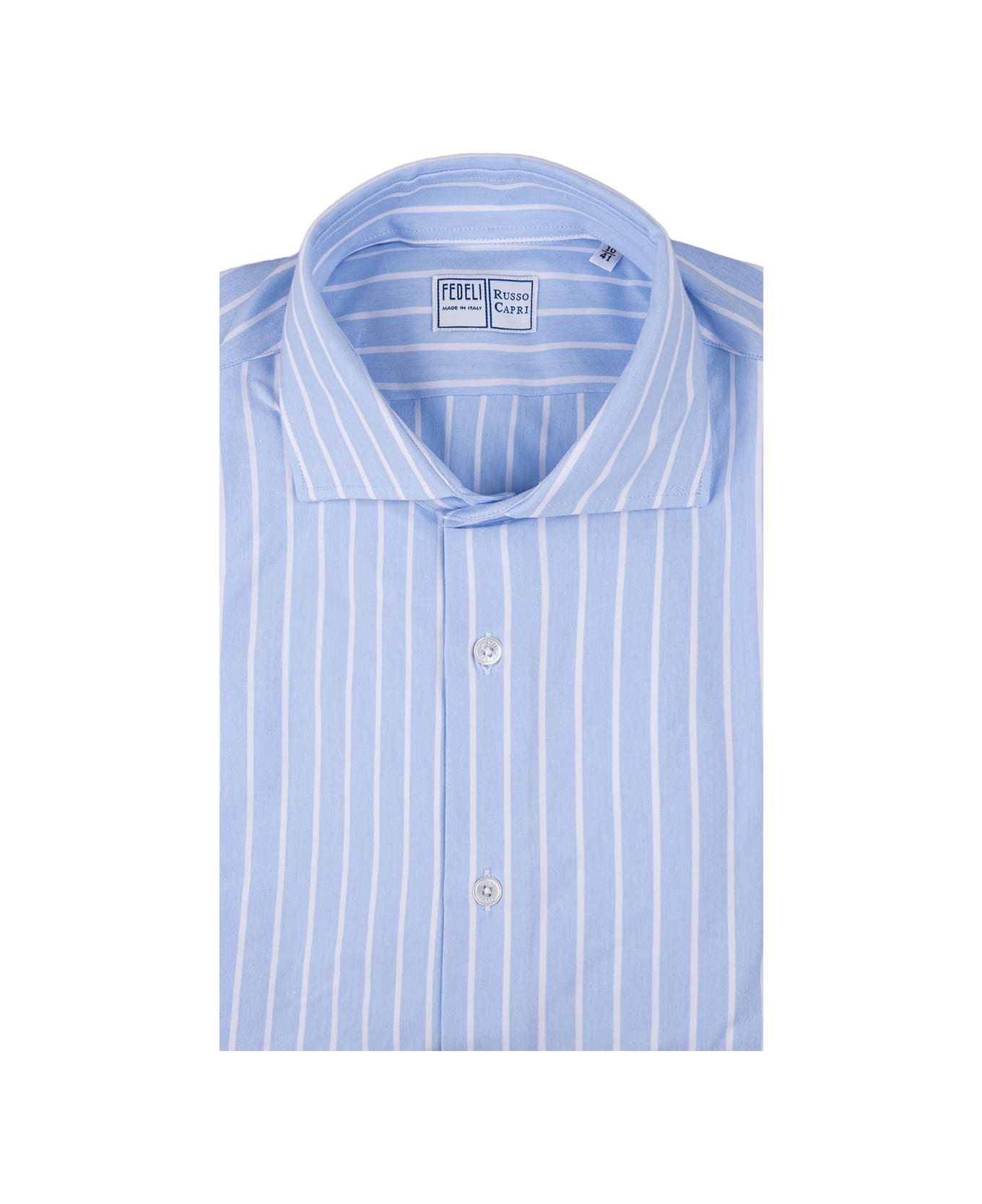 Fedeli Striped Light Blue Strech Shirt - Blue