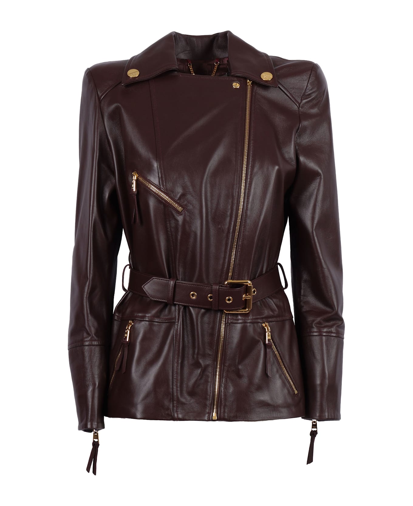 Elisabetta Franchi Women
s Leather Jacket With Belt - BORDEAUX
