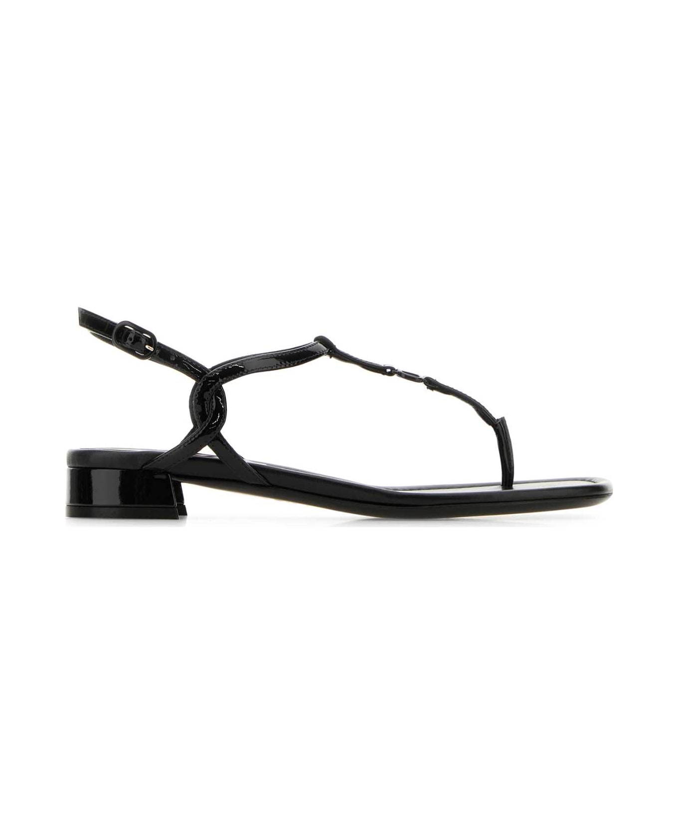 Valentino Garavani Black Leather Vlogo Thong Sandals - NERO