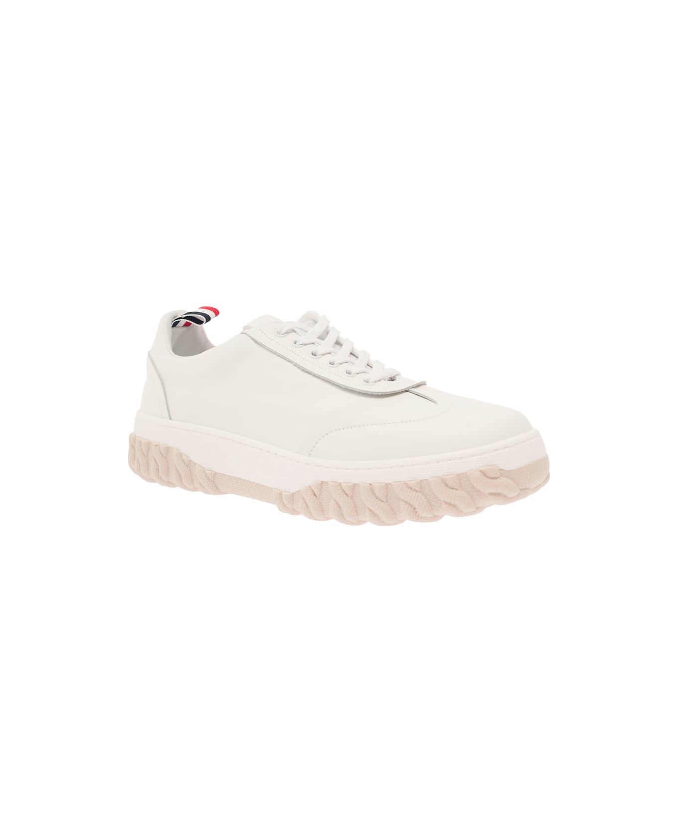 Thom Browne Field Shoe W/ Raw Edge On Cable Knit Sole In Vitello Calf Leather - WHITE スニーカー