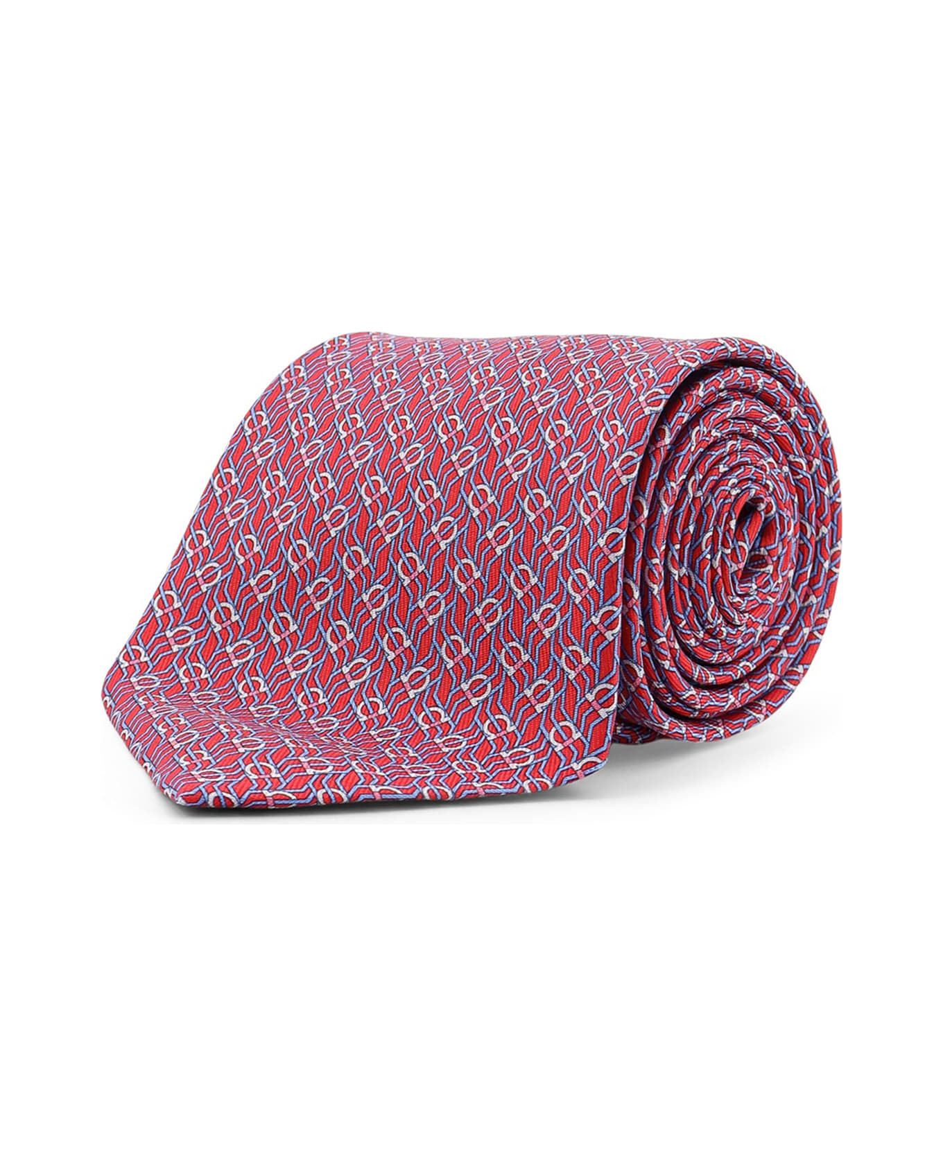Ferragamo Silk Tie With Tetris Print - Red