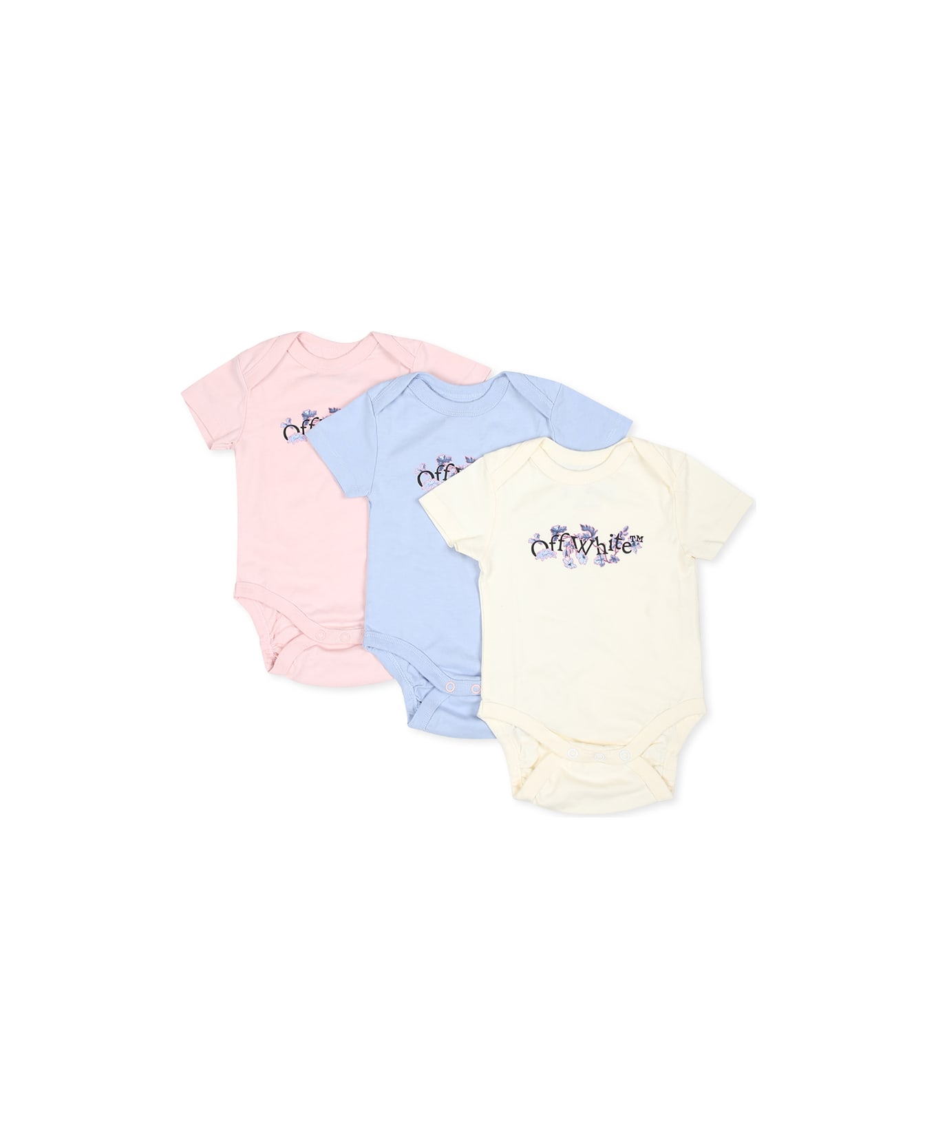 Off-White Multicolor Bodysuit Set For Baby Girl With Logo - Multicolor