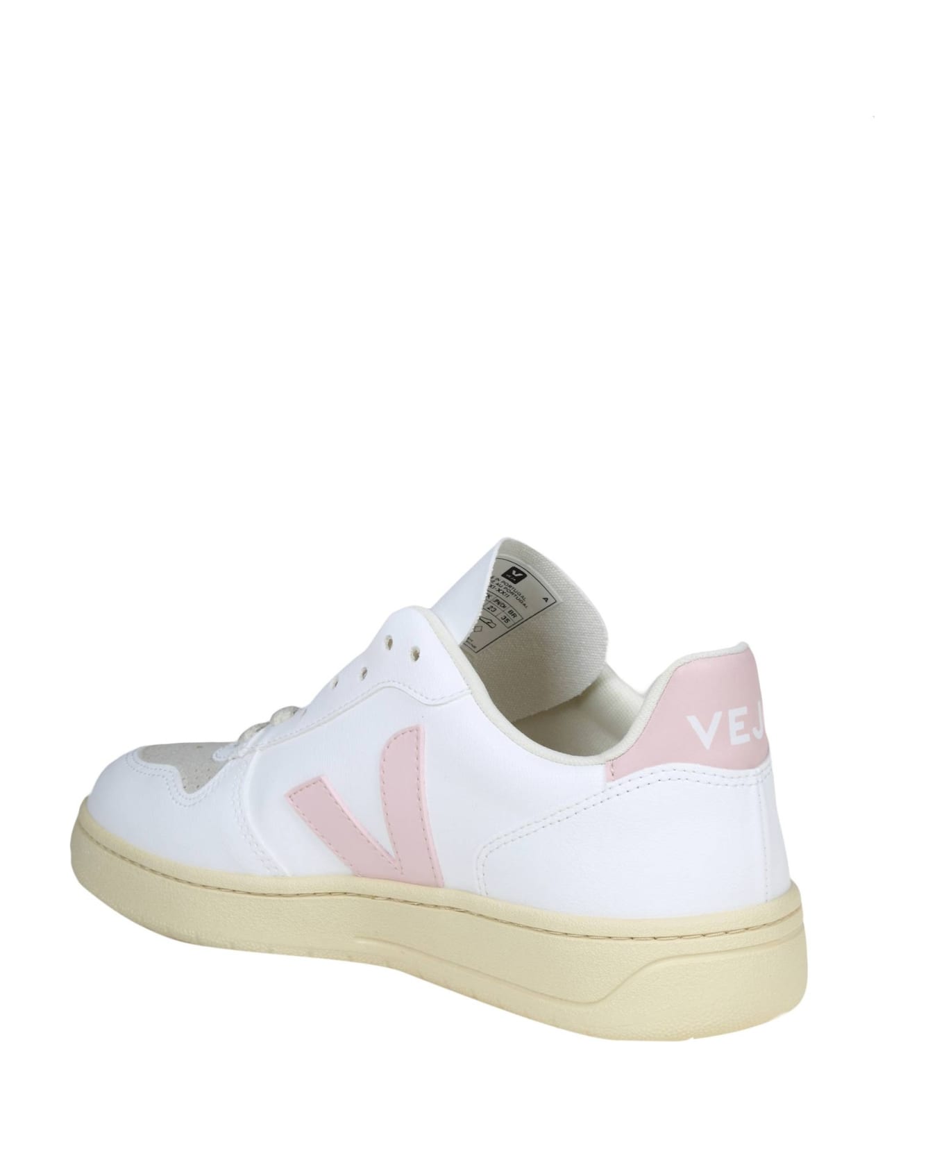 Veja V10 In White And Pink Leather And Suede - Petal