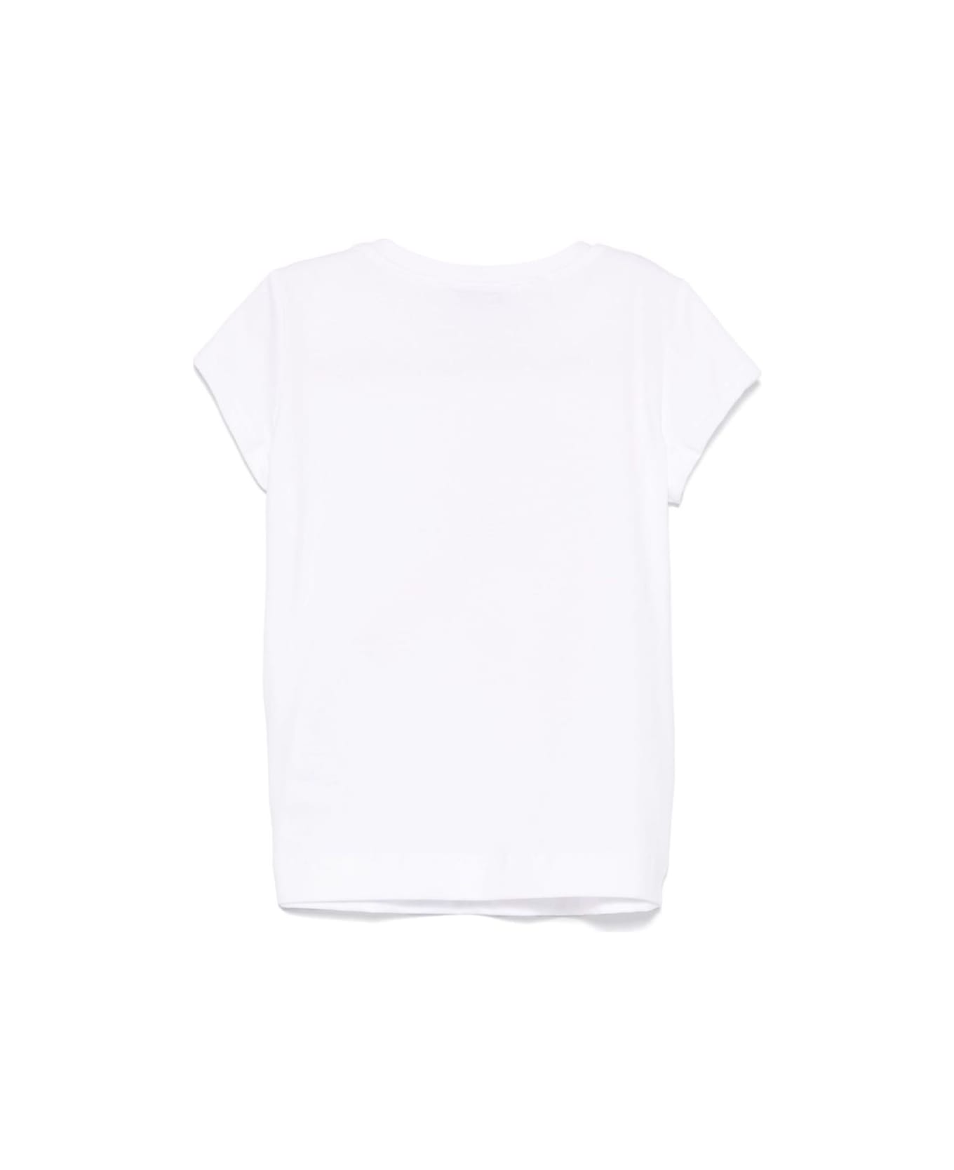 Monnalisa White Crewneck T-shirt With Maxi Print On The Front In Cotton Stretch Girl - White
