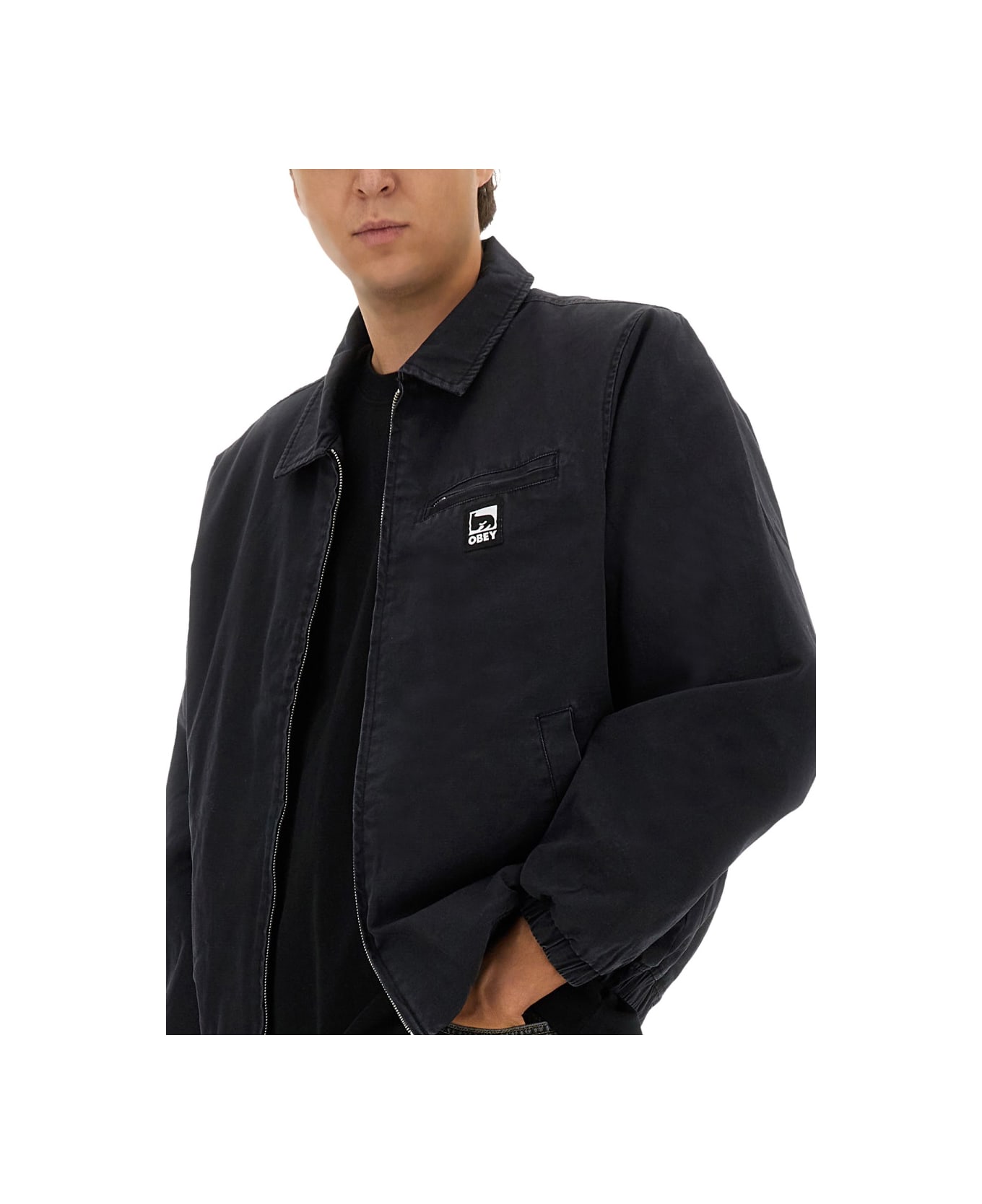 Obey Jacket With Logo - BLACK