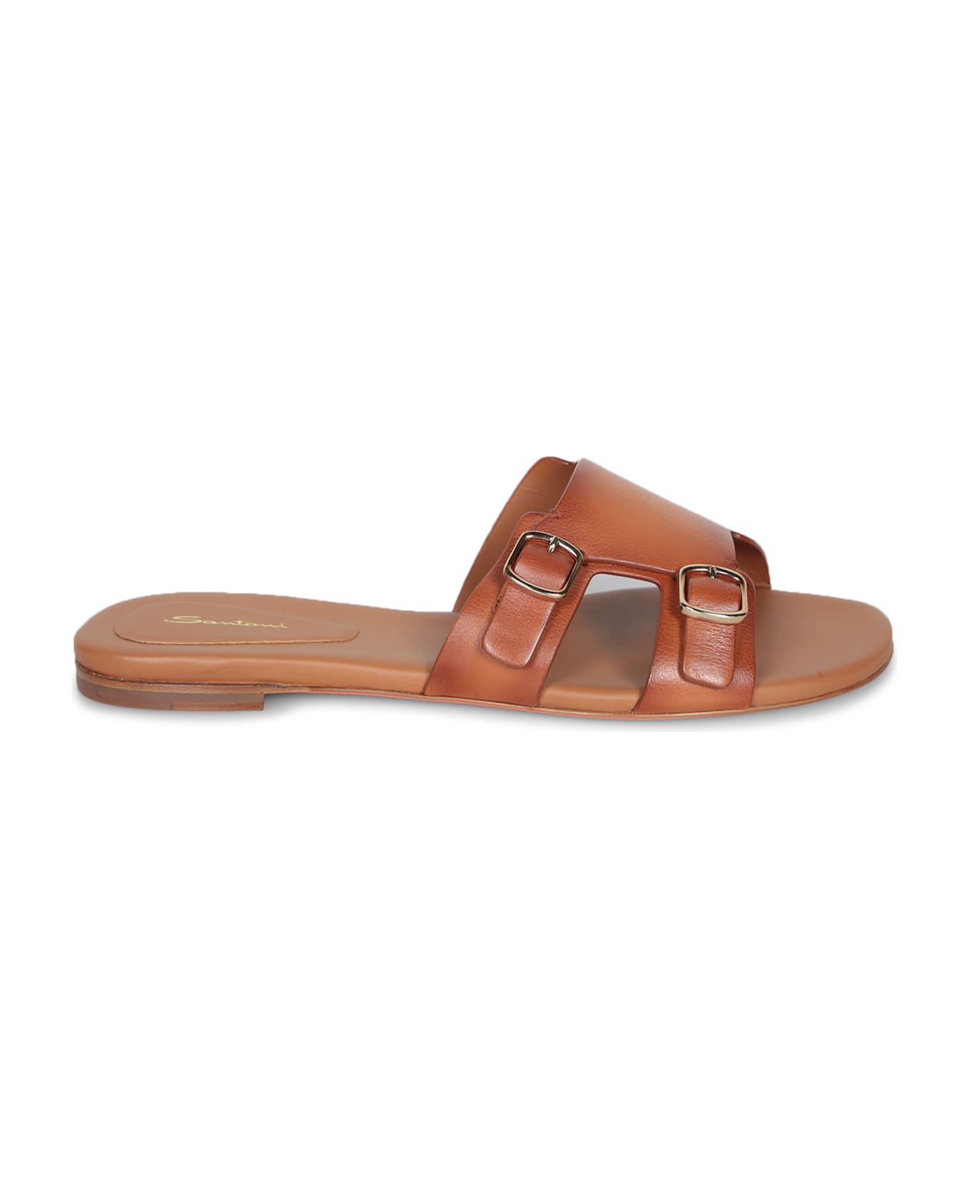Santoni Brown Slide Buckles Sandals - Brown