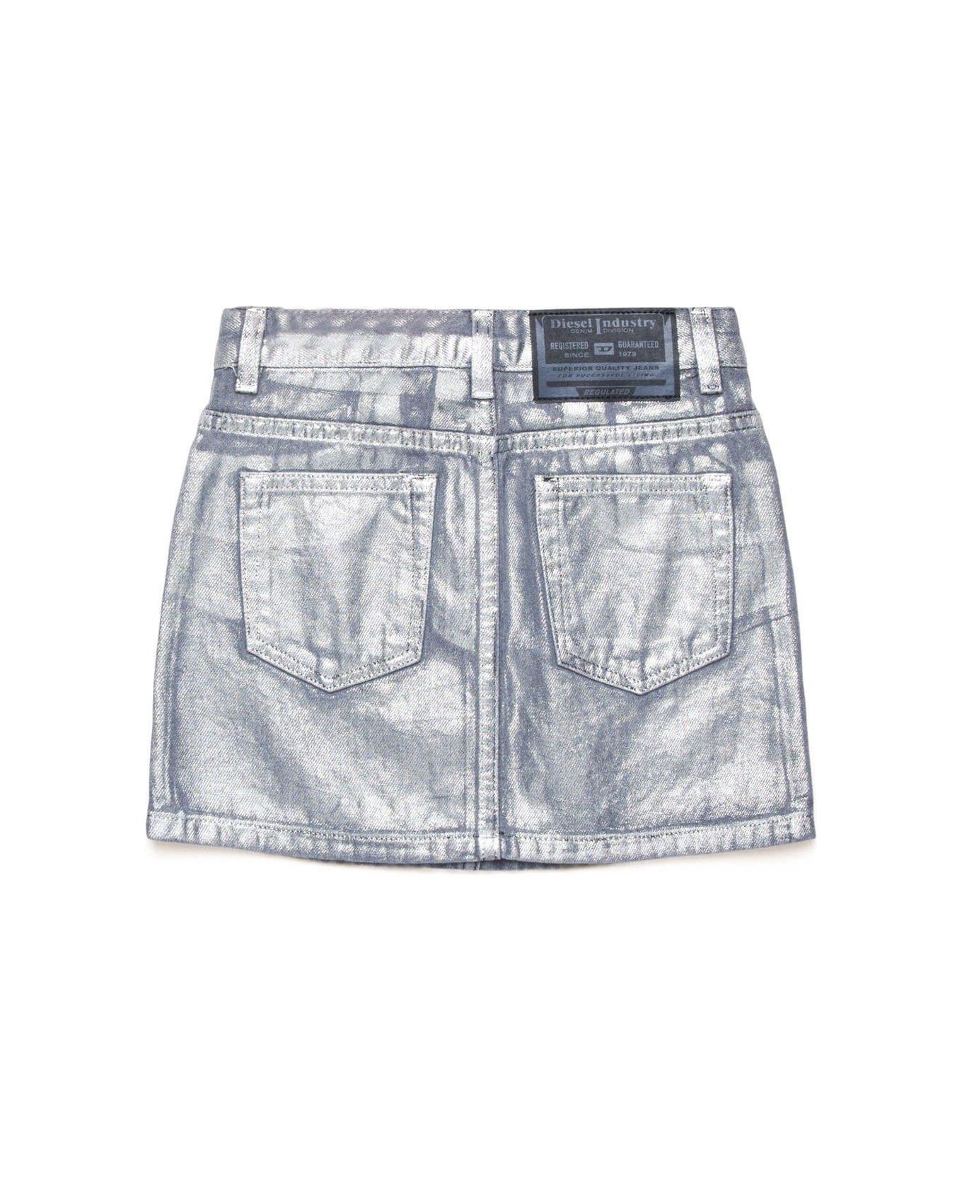 Diesel Mid-waisted Metallic Denim Skirt - Silver