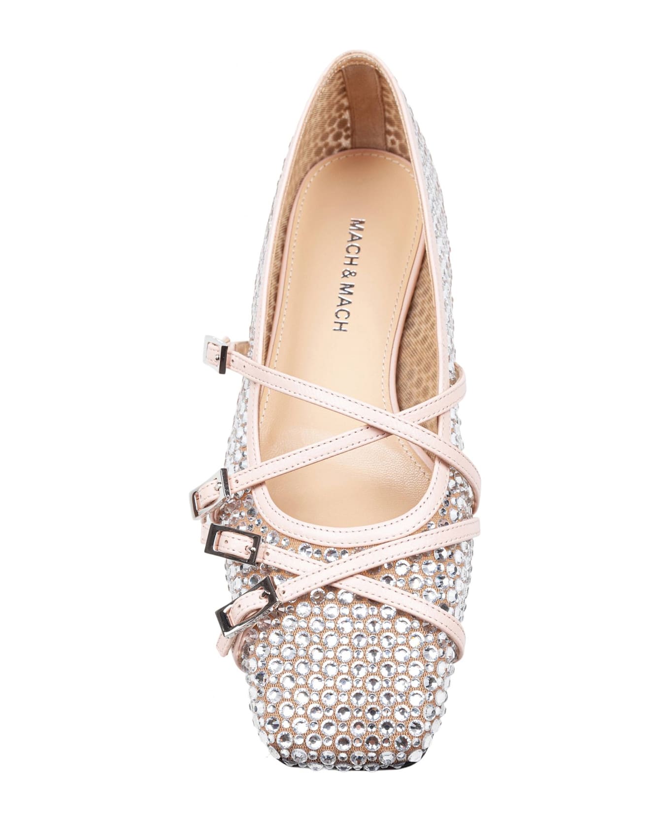 Mach & Mach Mesh Ballerina With Applied Crystals - Nude
