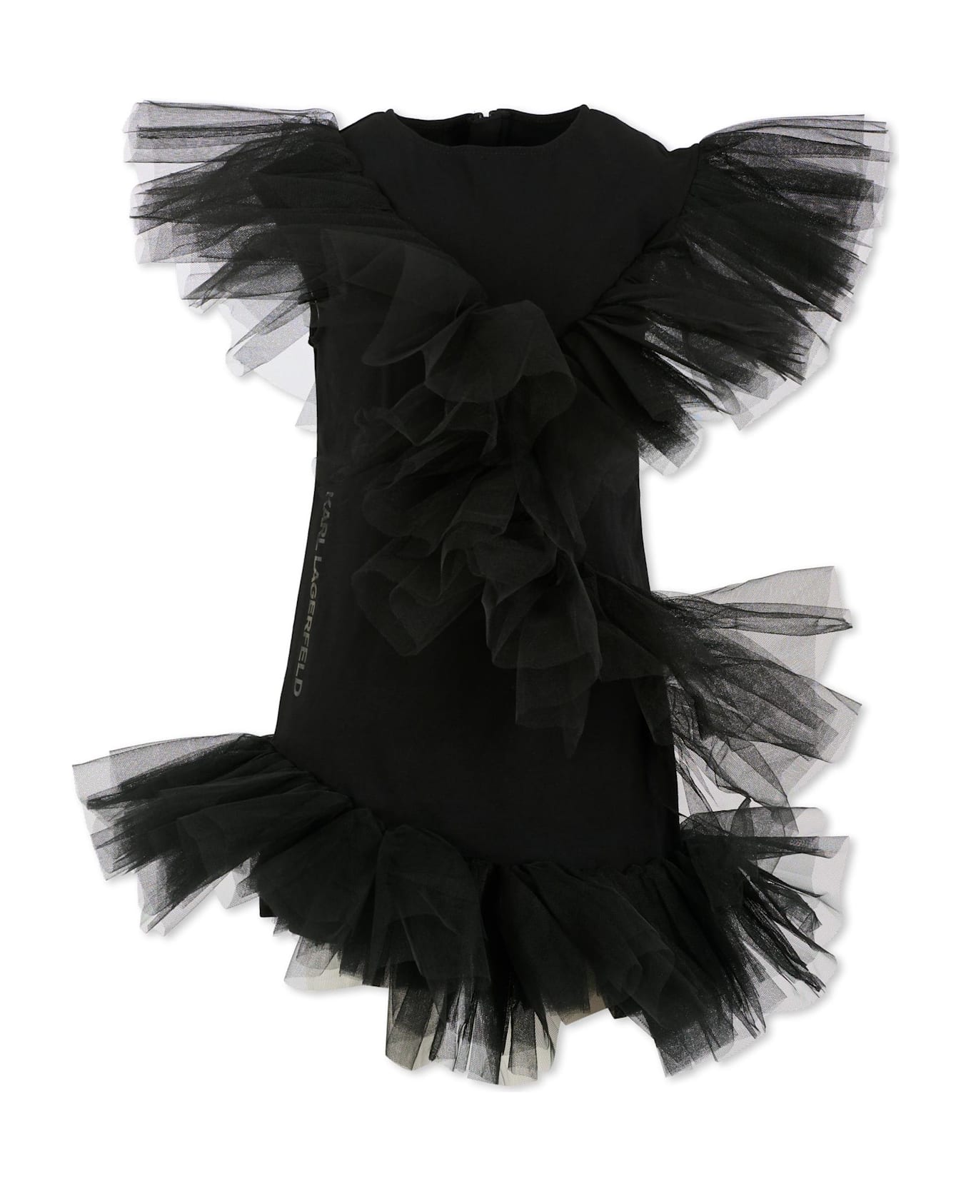 Karl Lagerfeld Kids Black Dress For Girl With Logo - Black