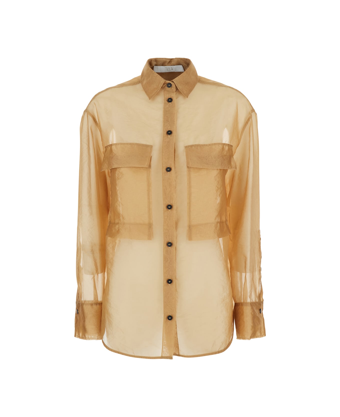 Tela 'thelma' Beige Shirt With Semi-transparent Design And Patch Pockets On The Chest In Tech Fabric Woman - Beige