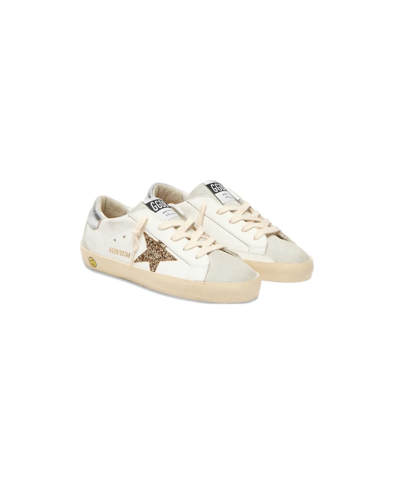 Golden Goose Kids Leather Sneakers With Glitter Star - White