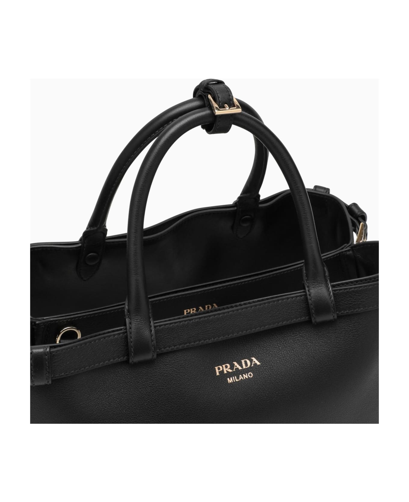 Prada Black Medium Leather Handbag With Belt - Nero