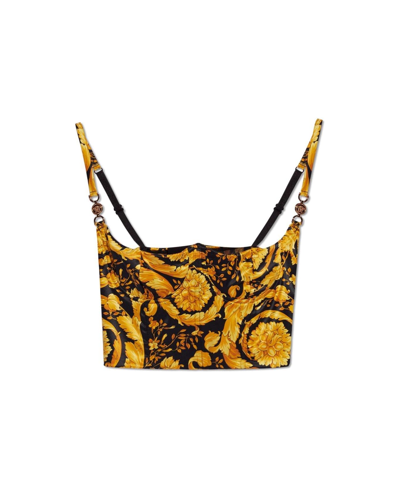 Versace Barocco-printed Stretched Bustier Top - BLACK/YELLOW トップス