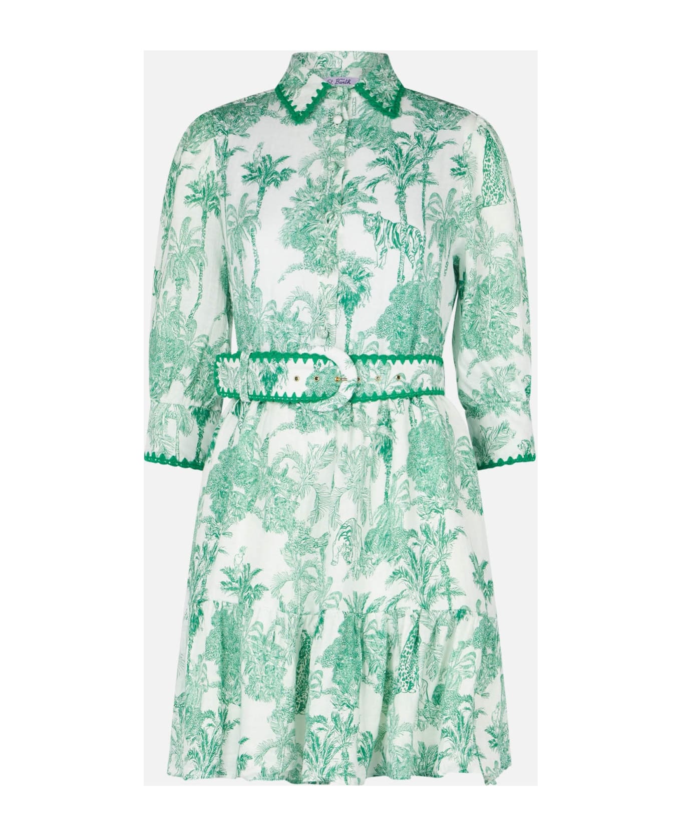 MC2 Saint Barth Jungle Print Linen Short Dress Daisy - GREEN