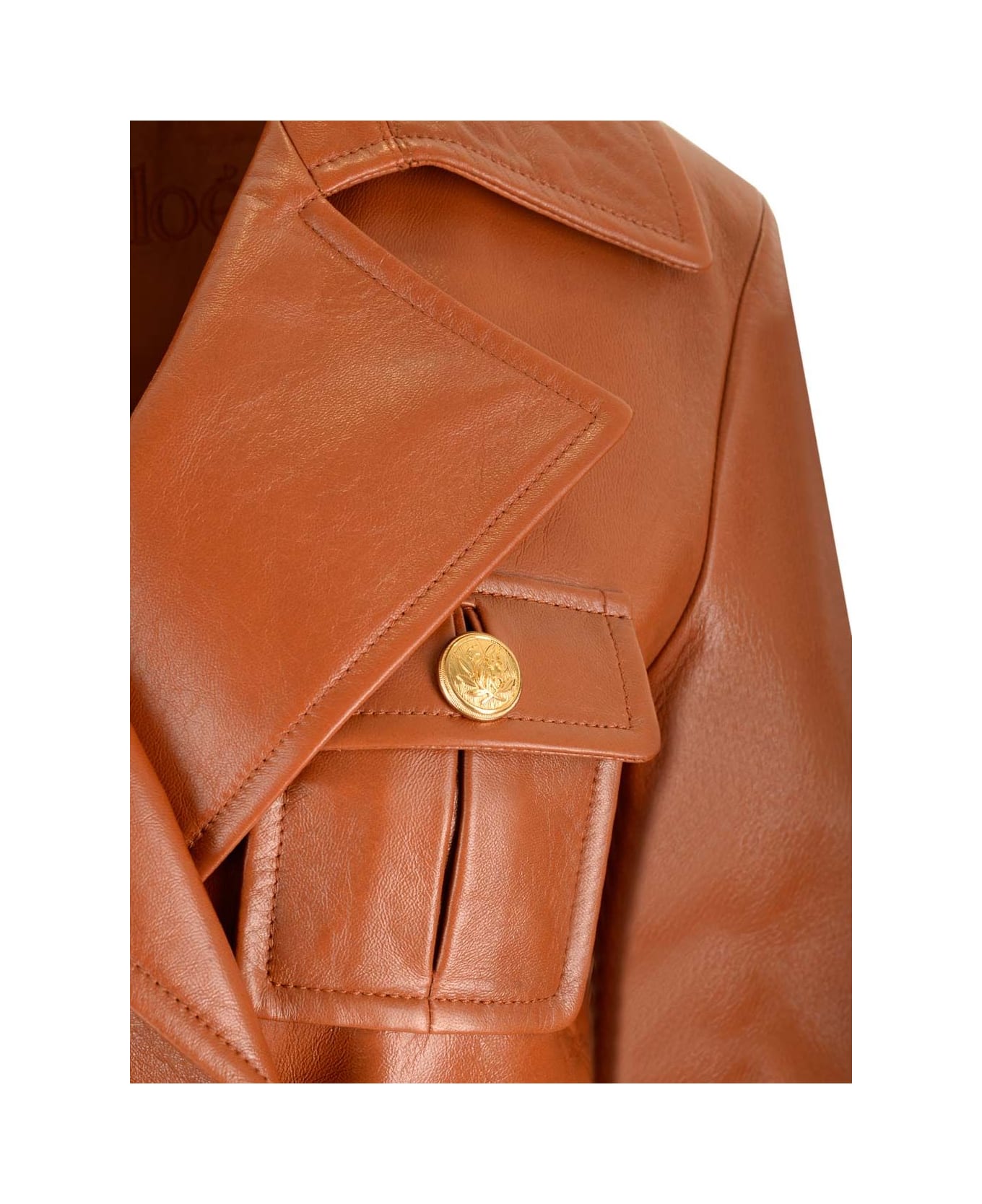 Chloé Leather Military Trench Coat - Brown