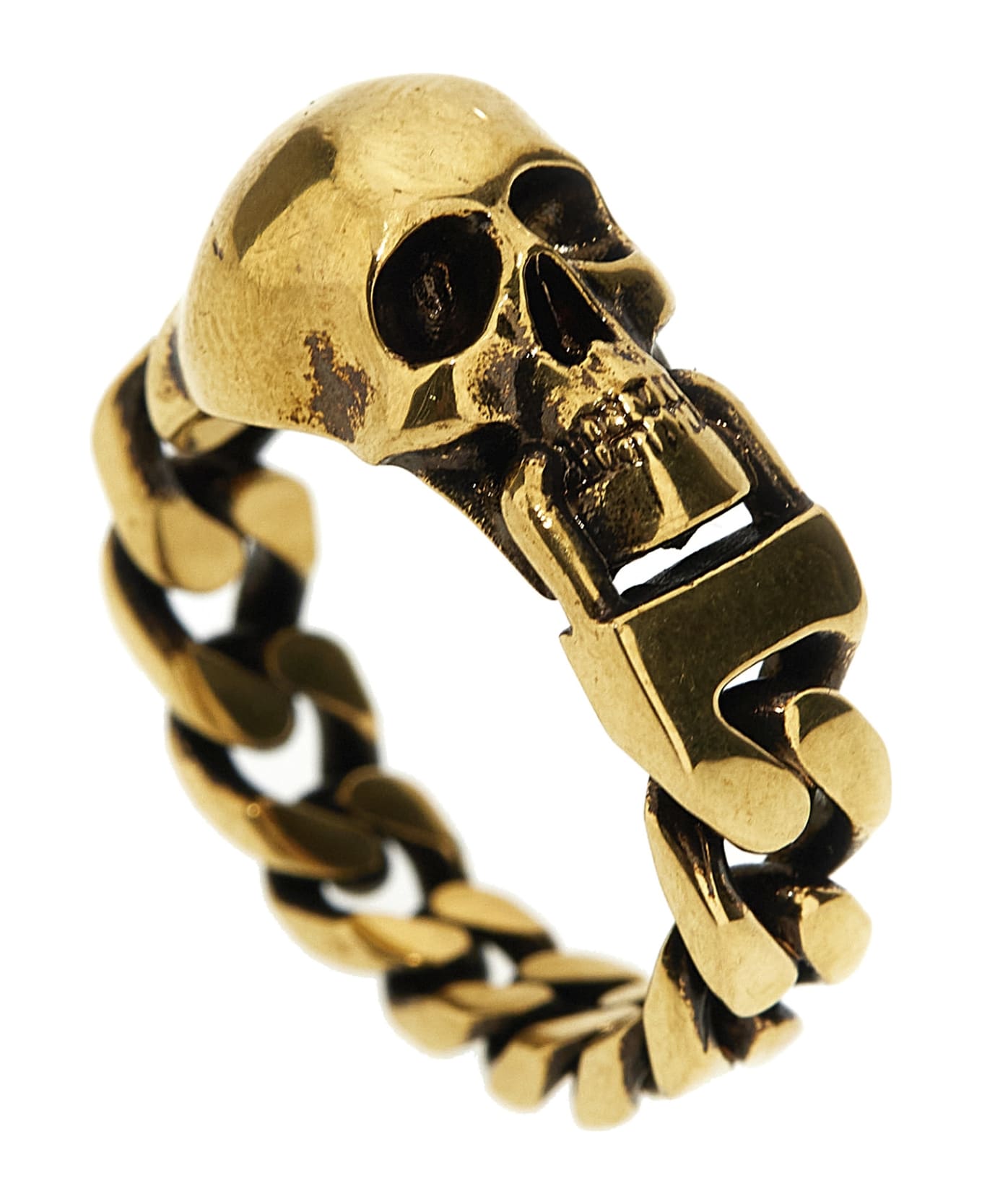 Alexander McQueen Skull Chain Ring - Oro