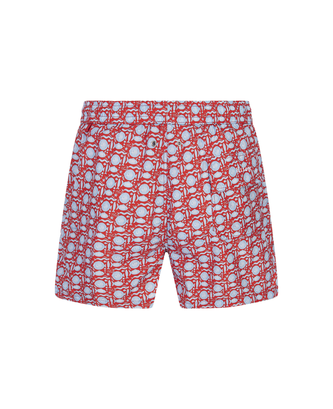 Kiton Red Swim Shorts With Fish Pattern - Red スイムトランクス