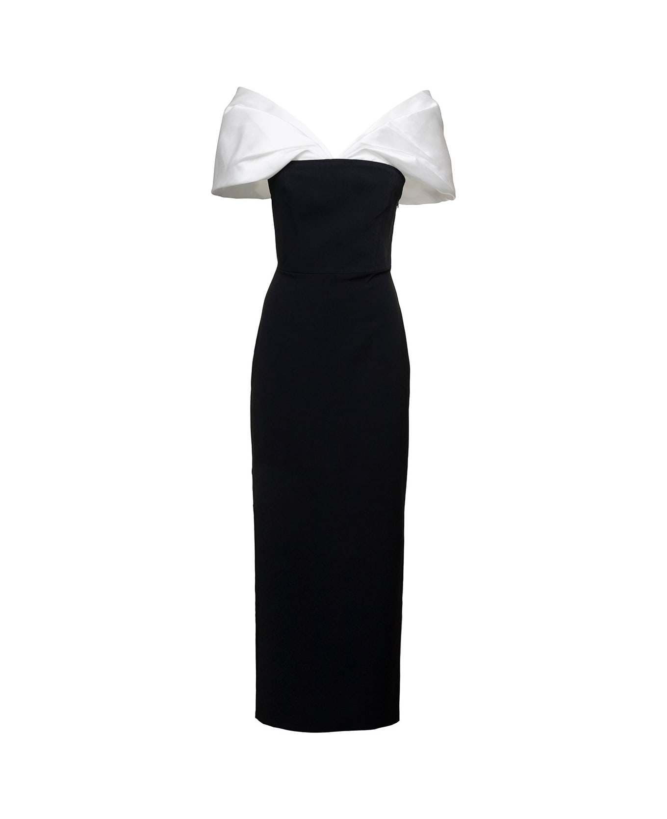 Solace London 'dakota' Maxi Black Dress With Off-shoulder Neckline And Satin Inserts In Polyester Woman - Black
