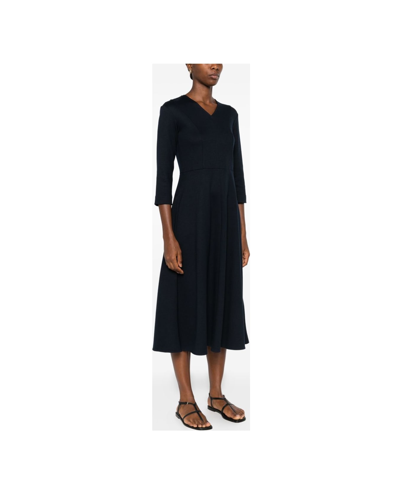 
S Max Mara Navy Blue Flared Dress - Blue