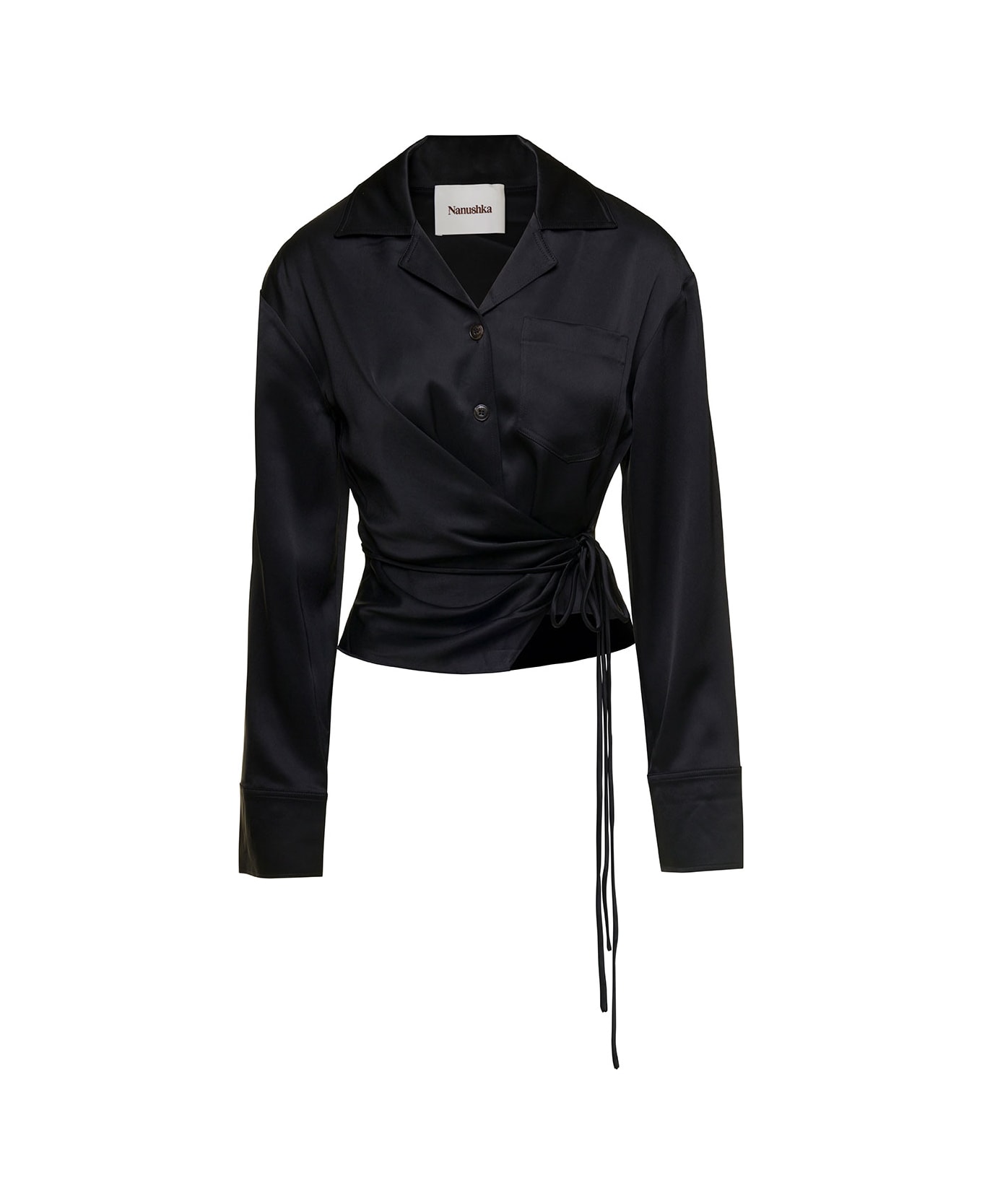 Nanushka Black Shirt With Cuban Collar In Satin Fabric Woman - Black シャツ