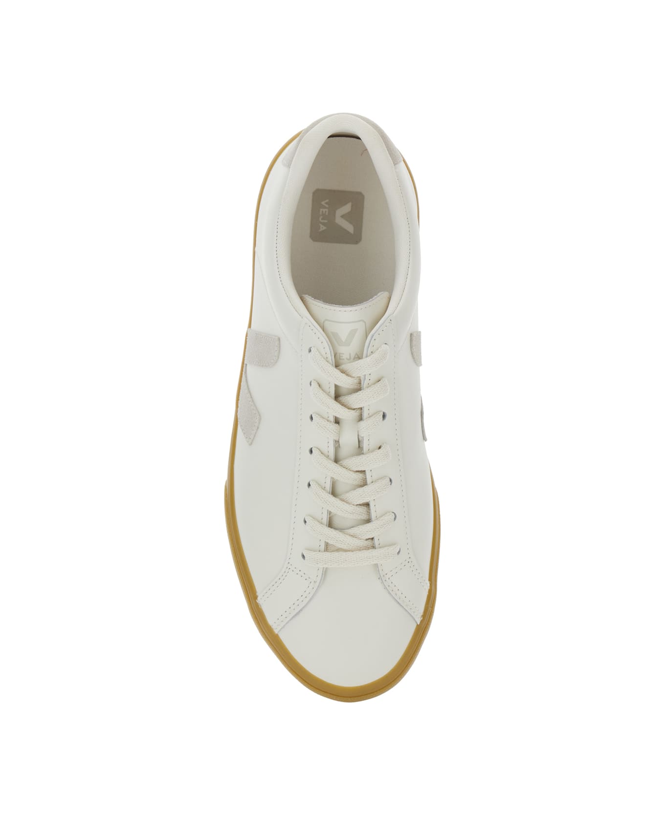 Veja 
esplar
 White Low Top Sneakers With Contrasting Heel With Logo Lettering And Logo Patch On The Side In Leather Unisex - White