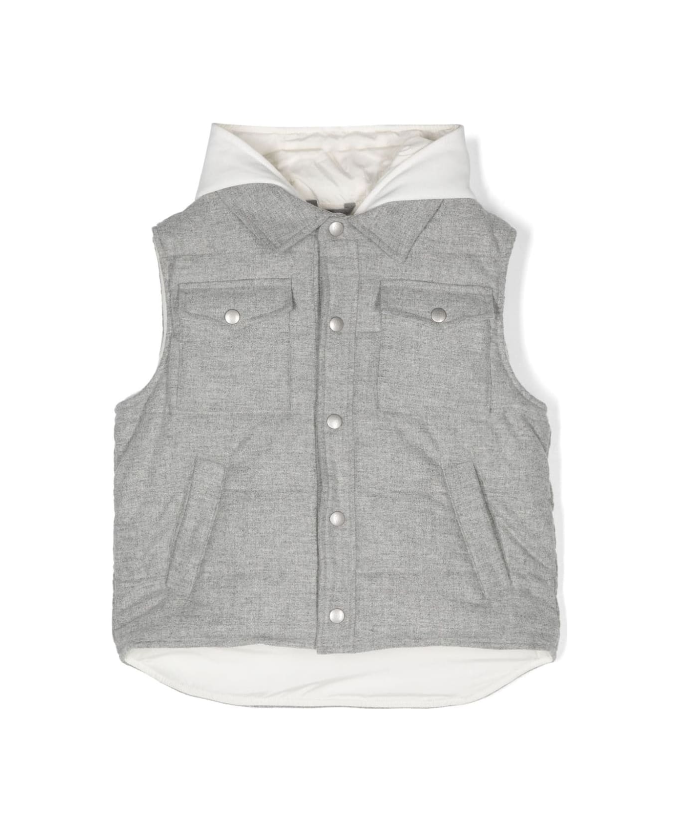 Eleventy Grey And Ivory Padded Gilet With Hood - Grey